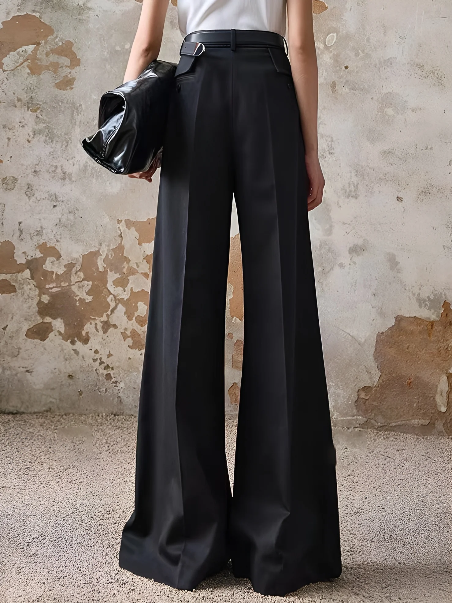 High-Waist Piping Bell Pants Without Belt - Takermore