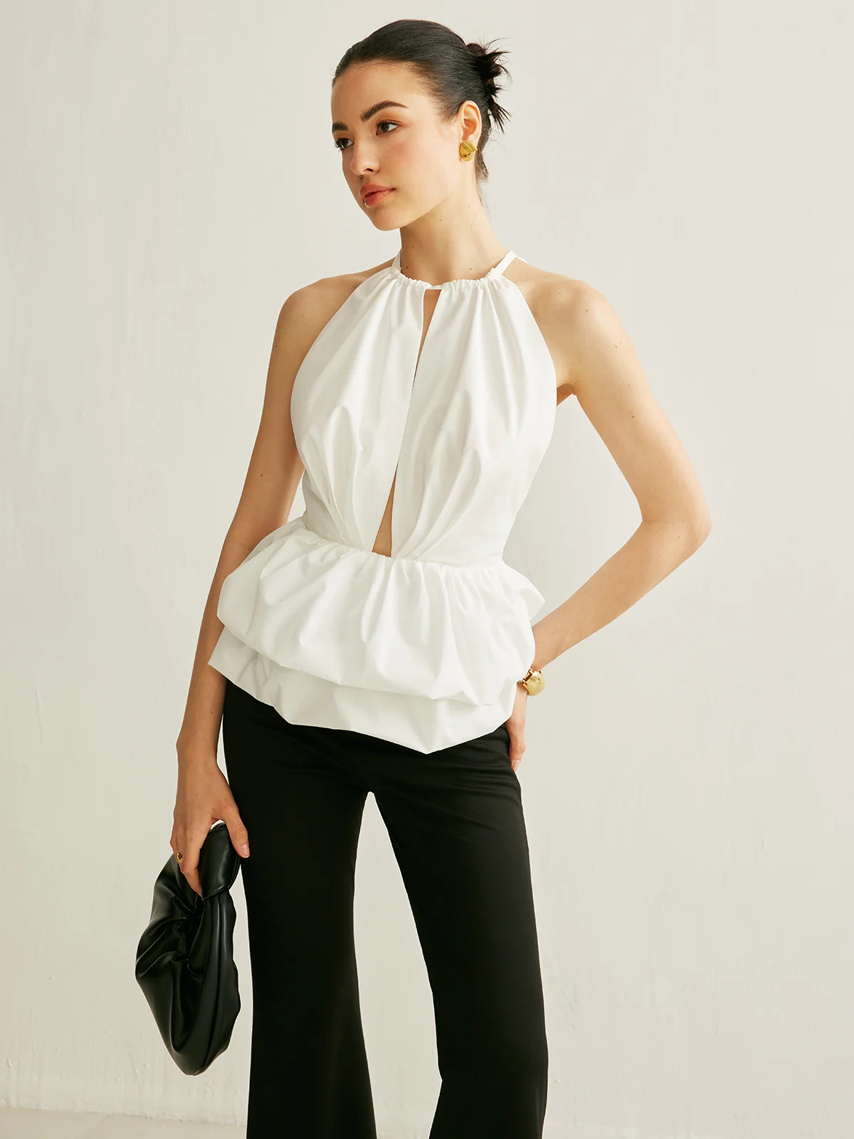 Peplum Keyhole Neck Top - Takermore