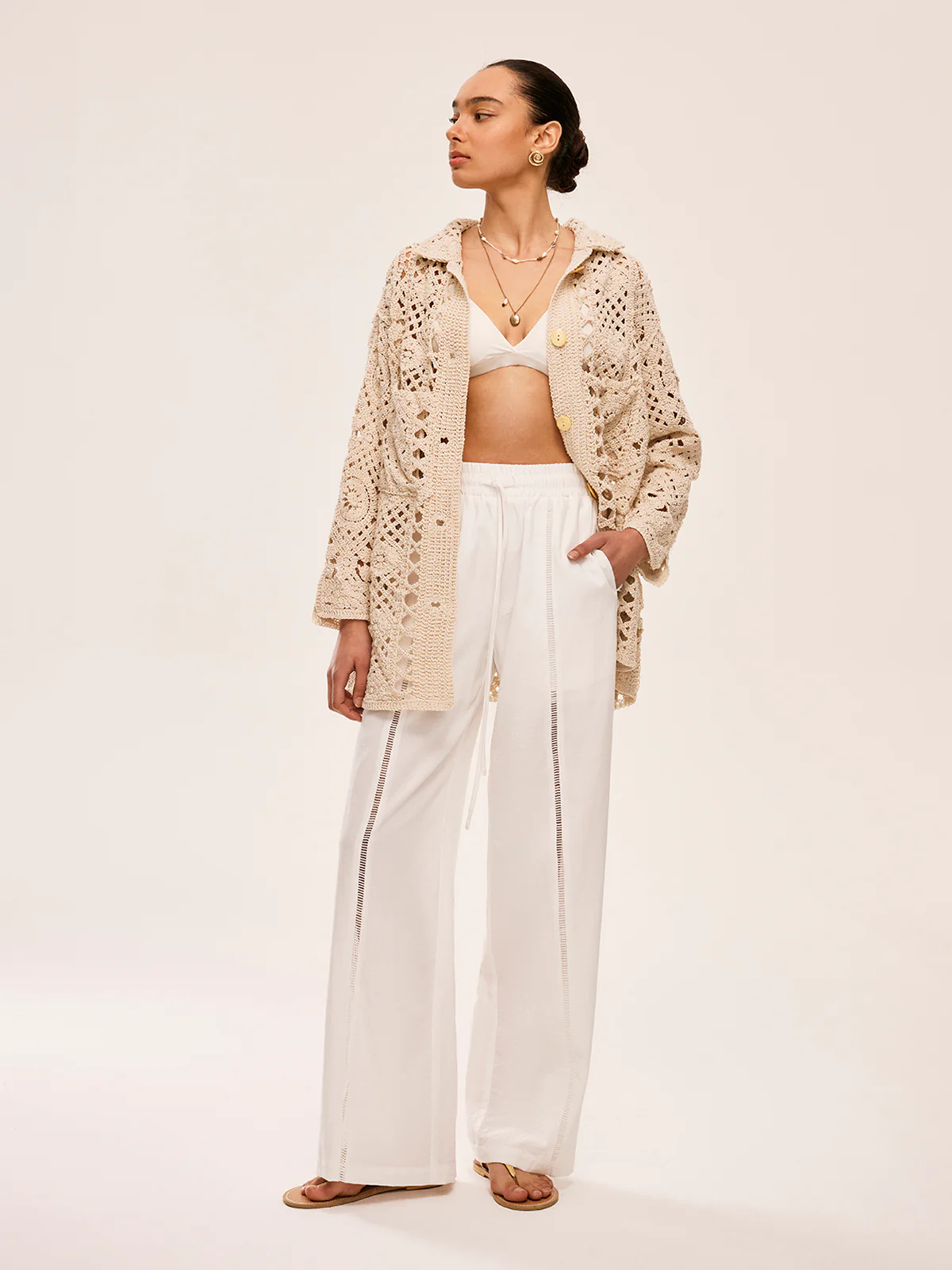 High-Waist Semi-Sheer Pants With Pockets - Takermore