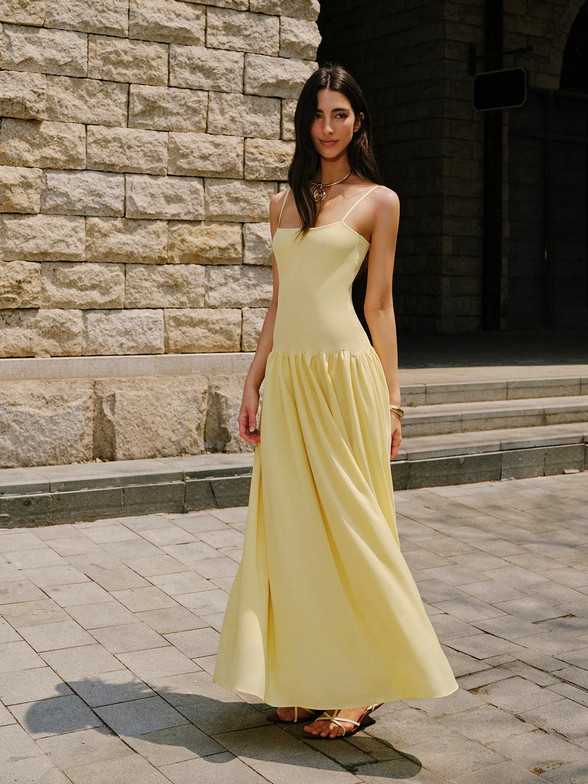 Pleated Hem Cami Sweater Dress - Takermore