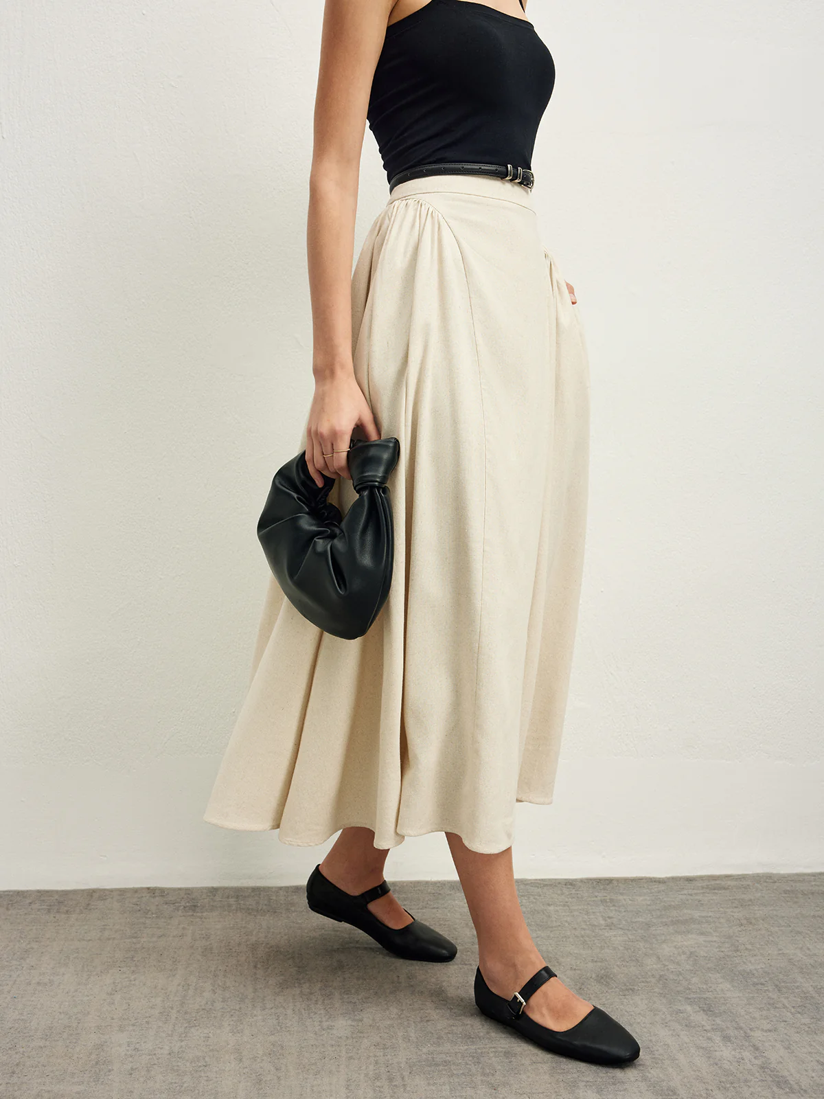 Cotton Blends Pleated Skirt Without Belt - Takermore