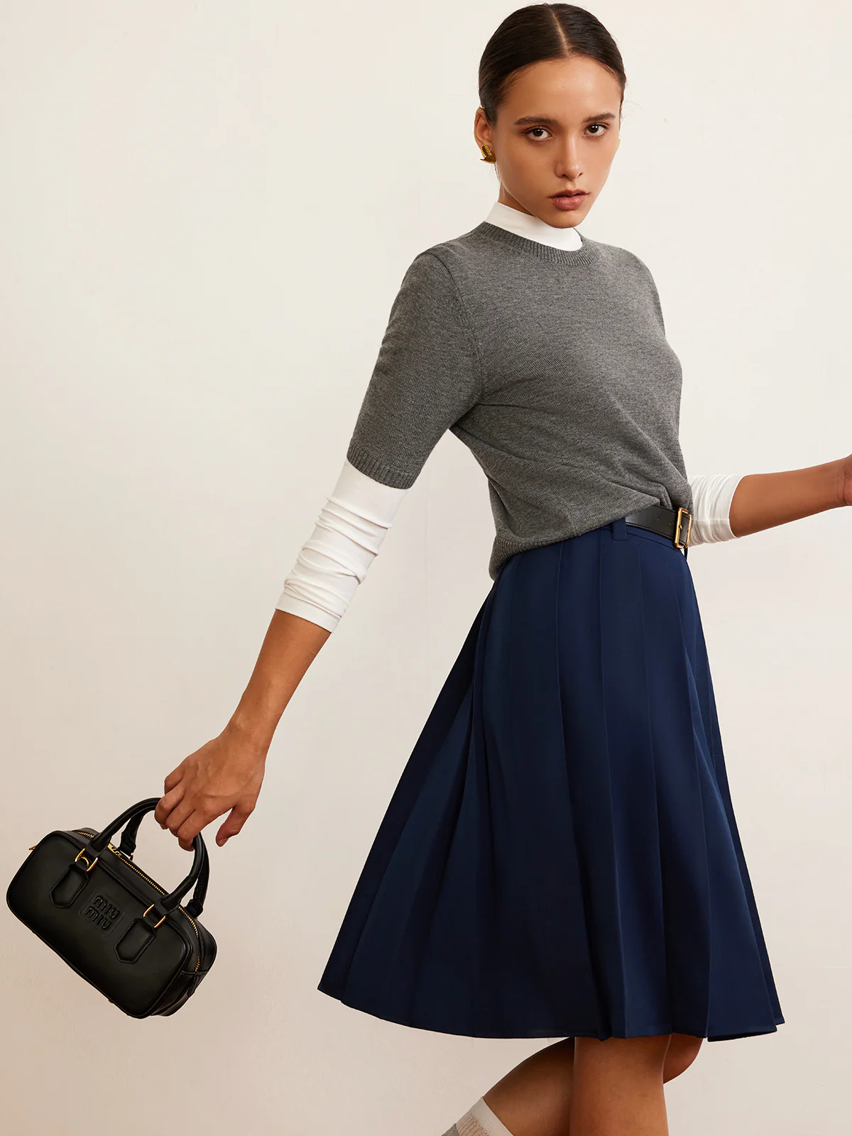 Pleated Midi Skirt With Belt - Takermore