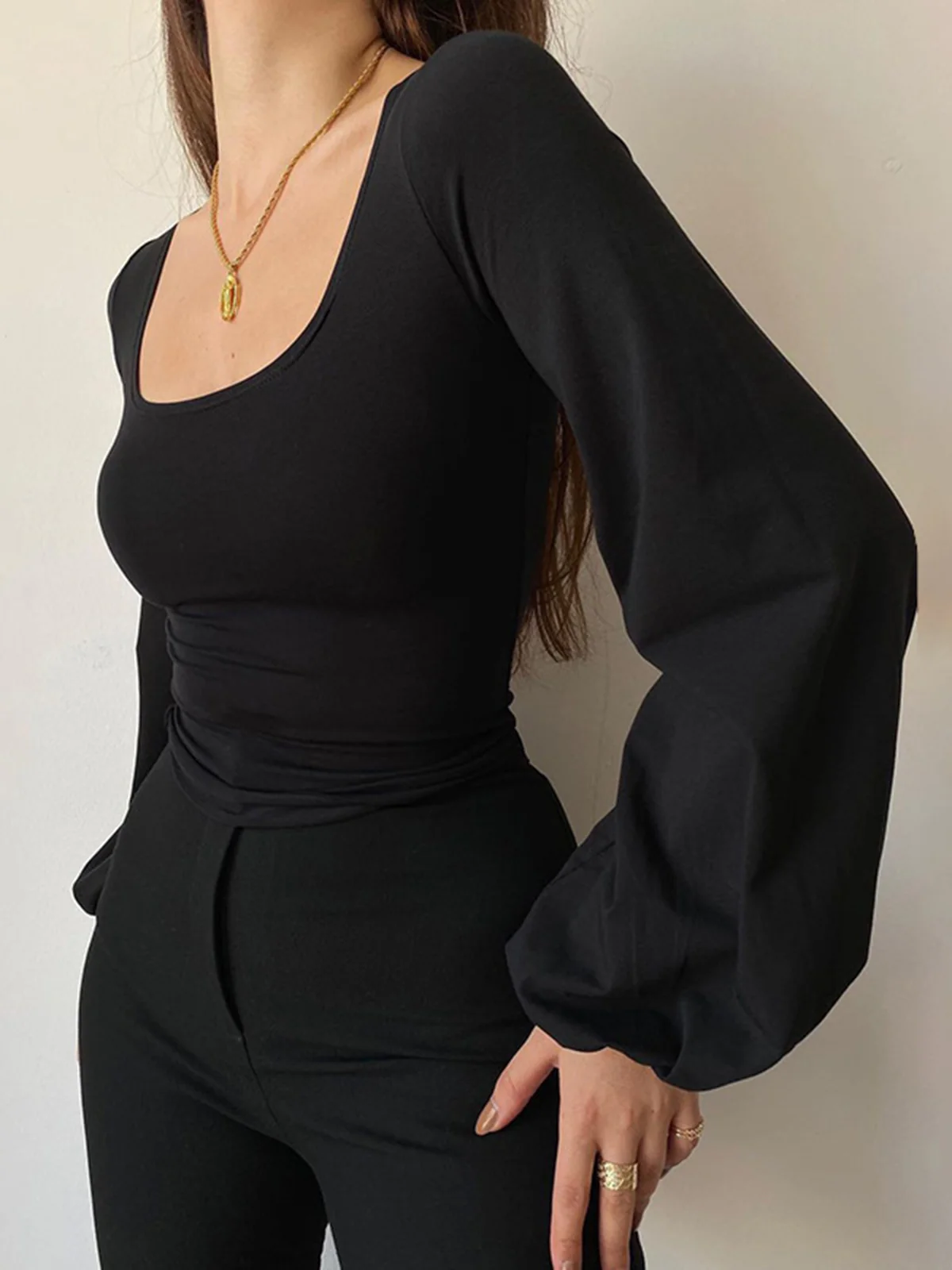 Puff Sleeve Square Neck Blouse - Takermore