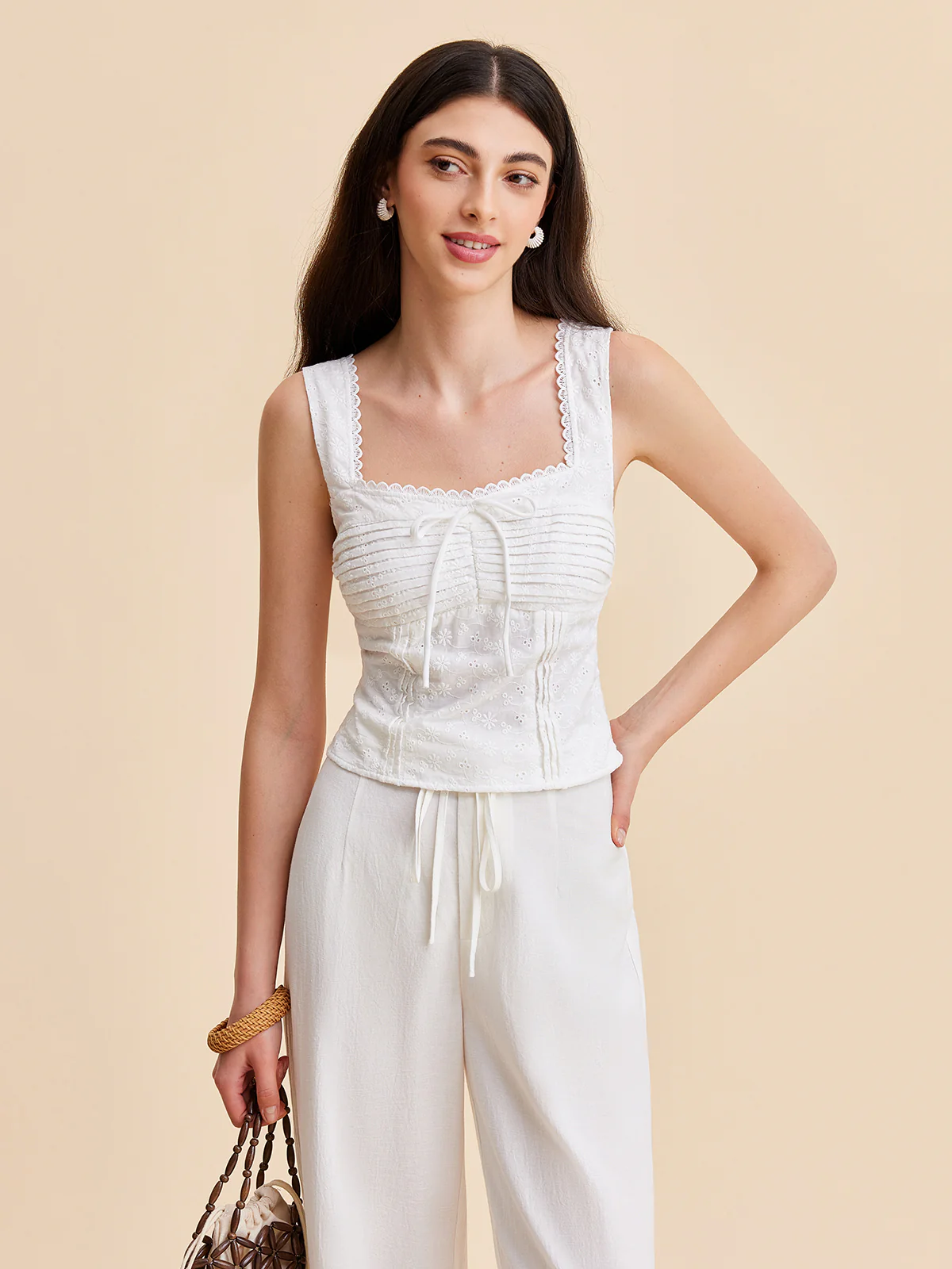 Pleated Cotton Zipper Tank Top - Takermore