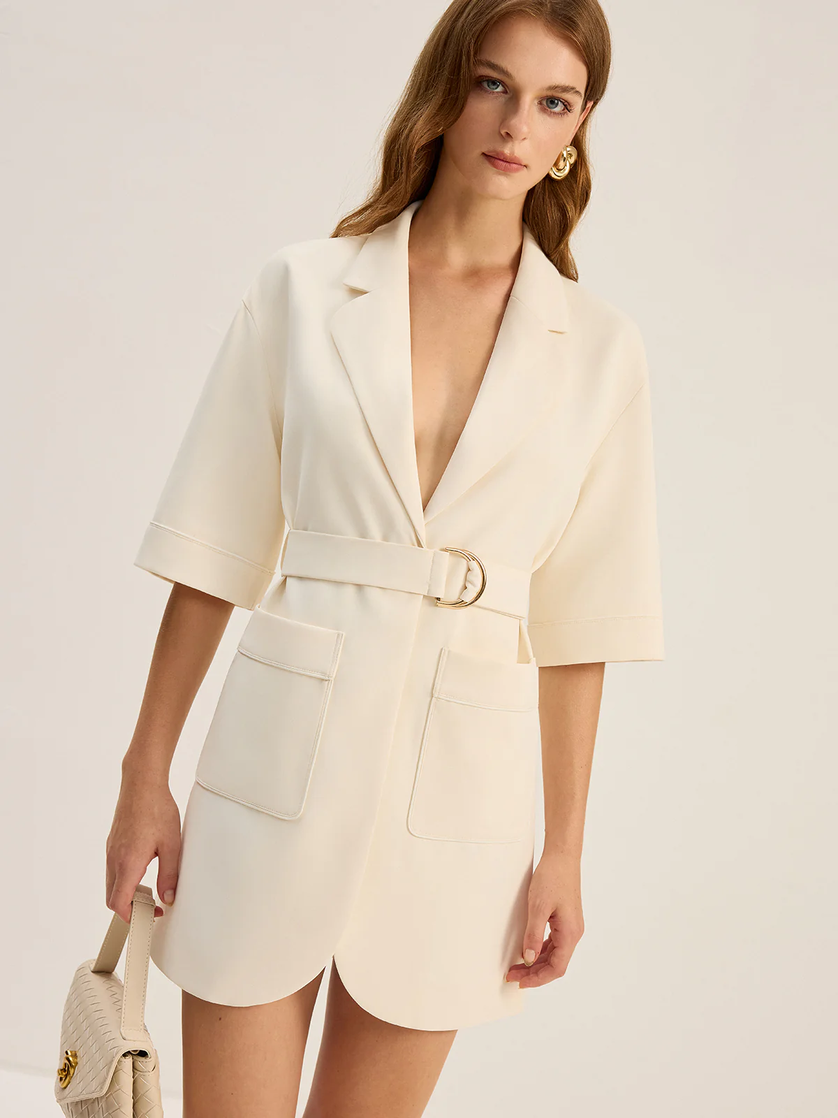 Belted Pocketed Blazer Dress - Takermore