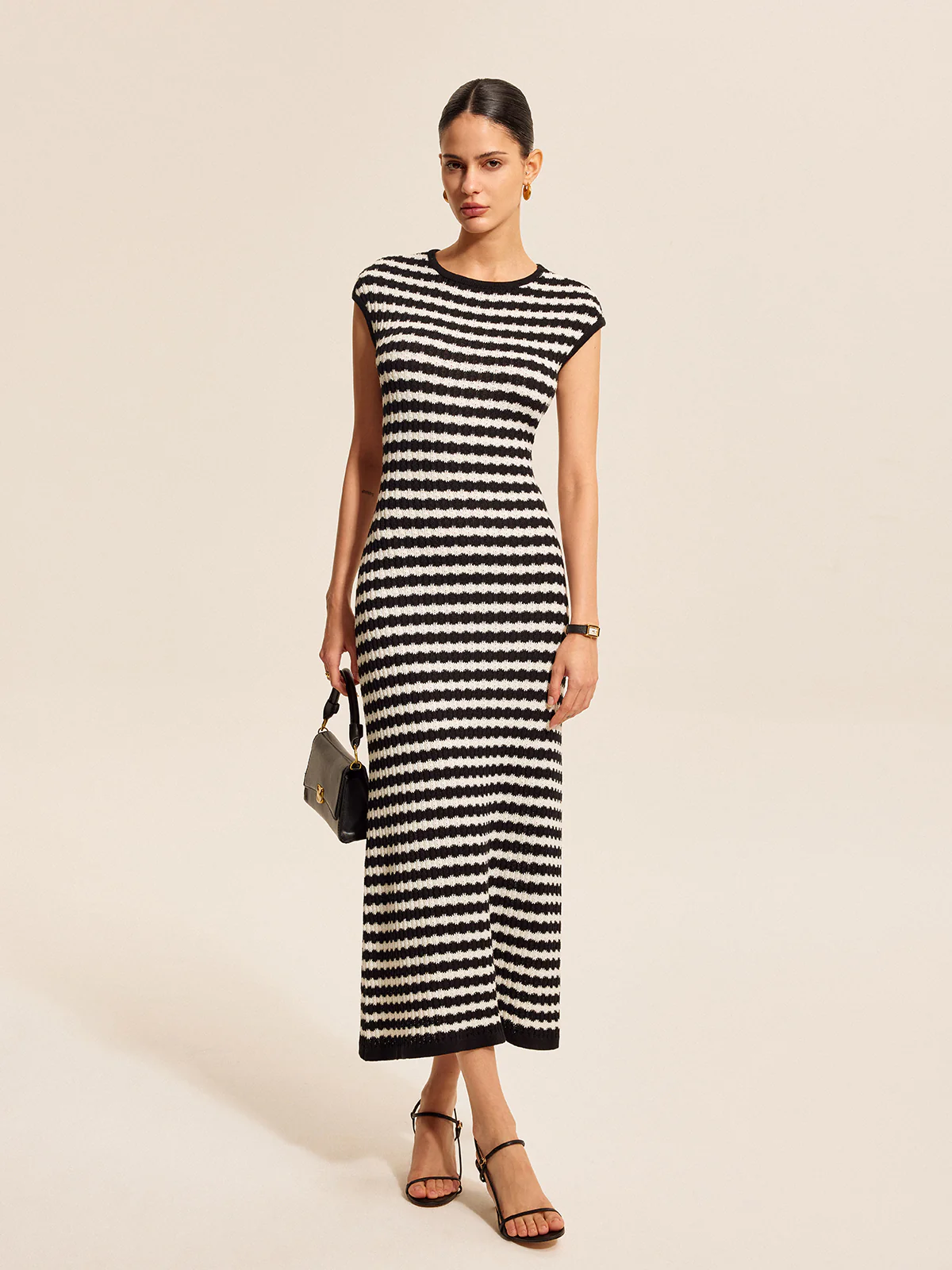 Striped Cap Sleeves Knit Dress - Takermore