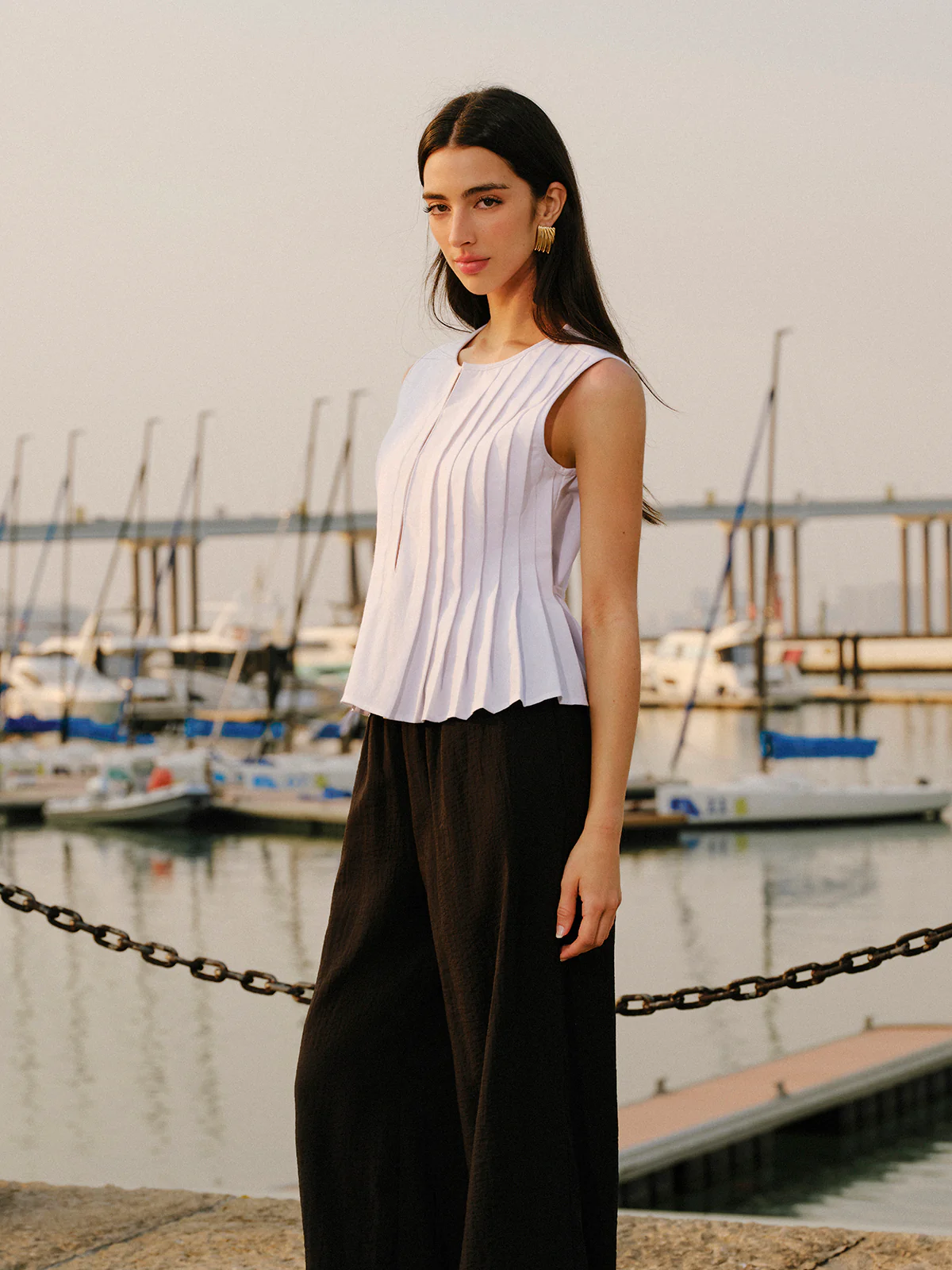 Cotton & Linen Pleated Back Tie Top - Takermore