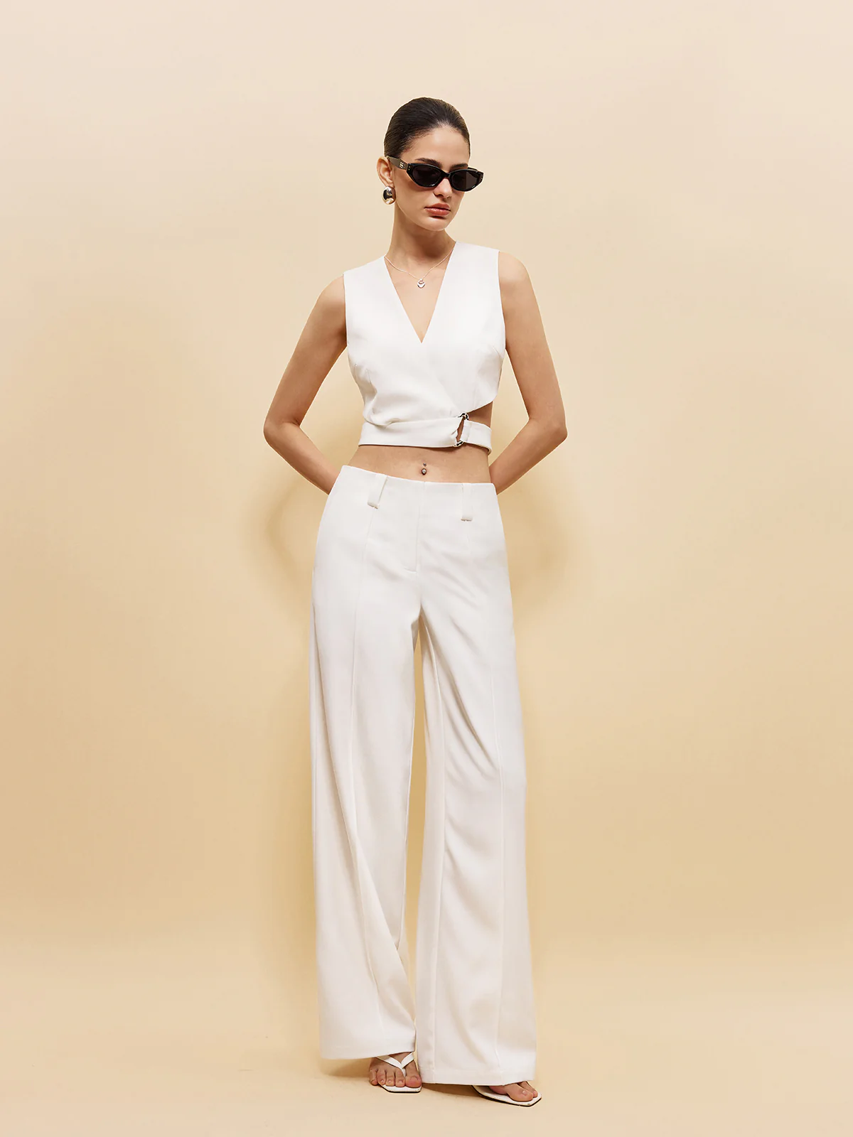 Mid-Waist Pockets Pants Without Belt - Takermore