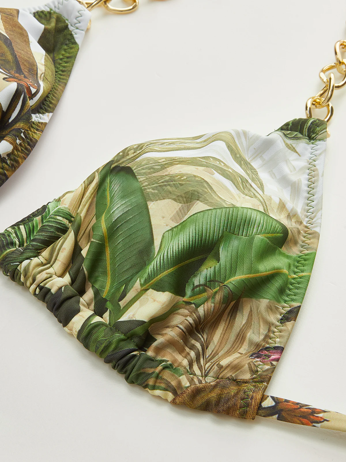 Print Chain Straps Triangle Bikini Top - Takermore
