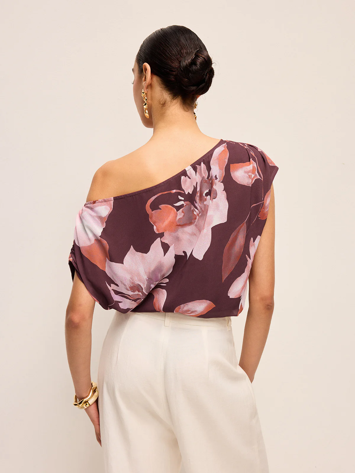 One-Shoulder Floral Belted Blouse - Takermore