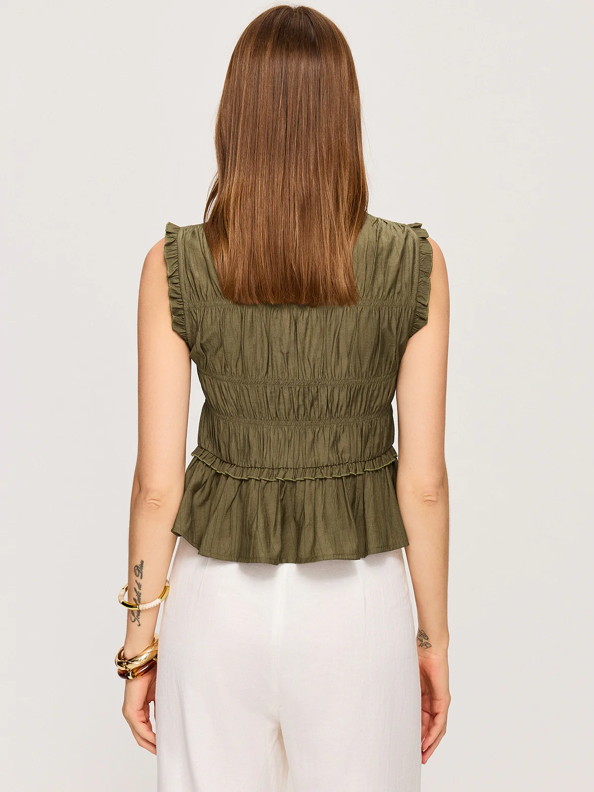 Ruffled V-Neck Peplum Top - Takermore