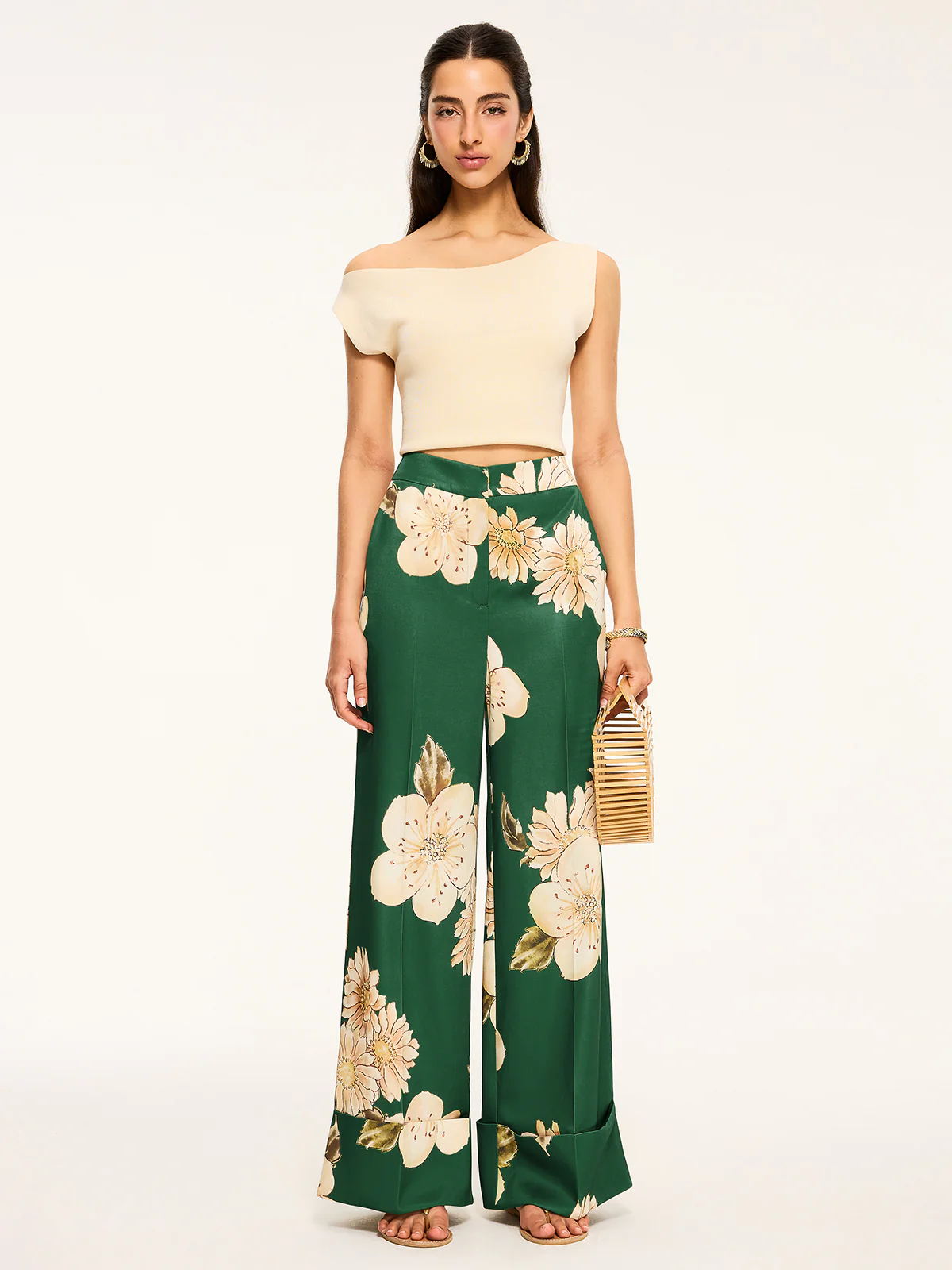 Floral Print Wide-Leg Pants - Takermore