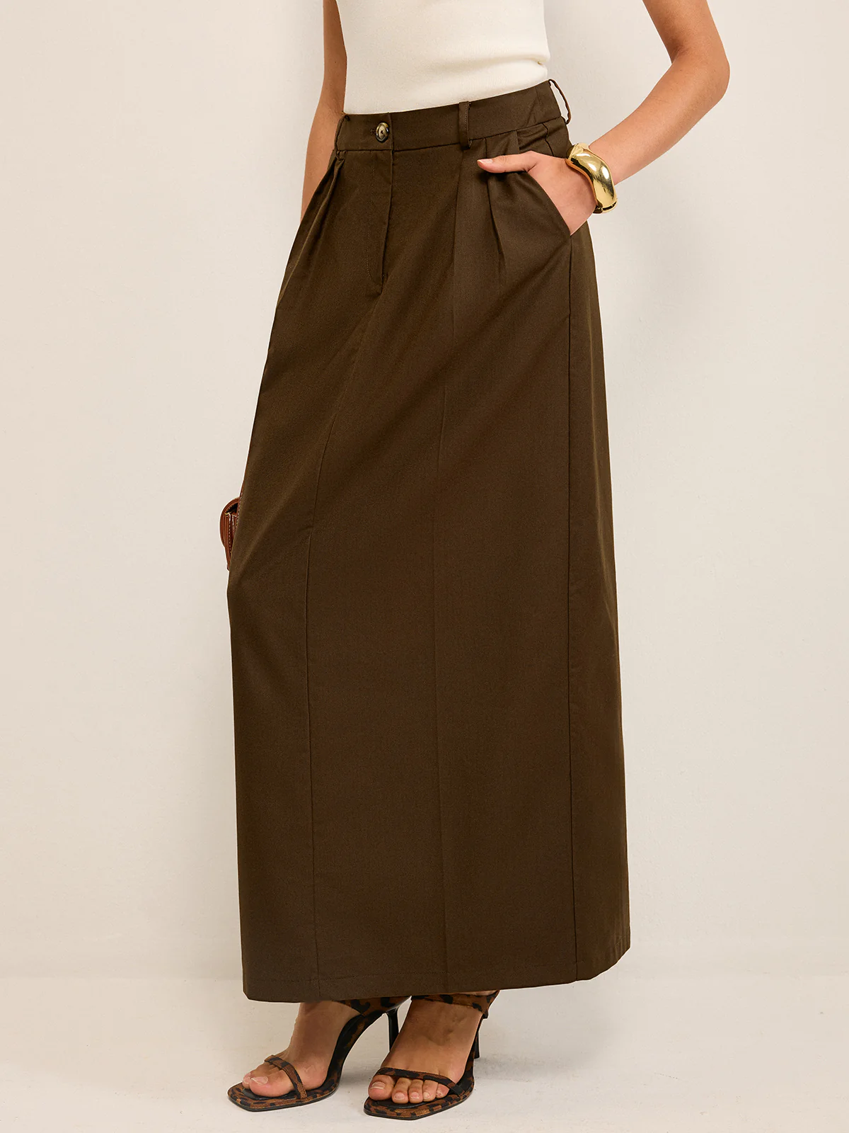 Pocketed High-Waisted Maxi Skirt - Takermore