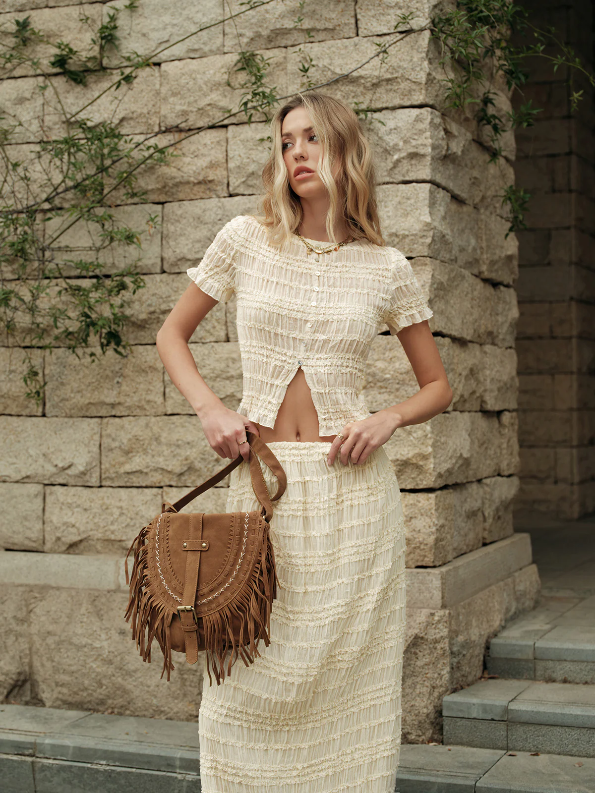 Ruffled Crop Top Skirt Set - Takermore