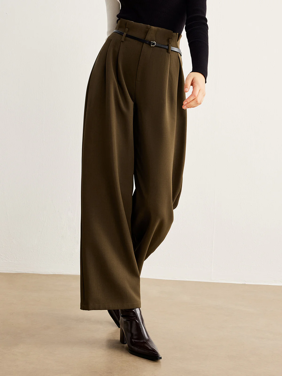 Slim-Belt Pleated Pants - Takermore