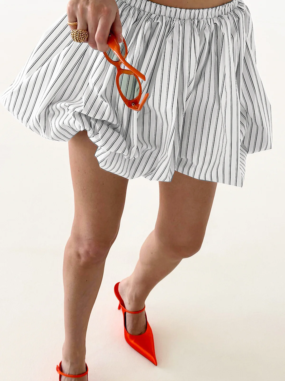 Pinstripe Elastic Waist Bubble Skirt - Takermore