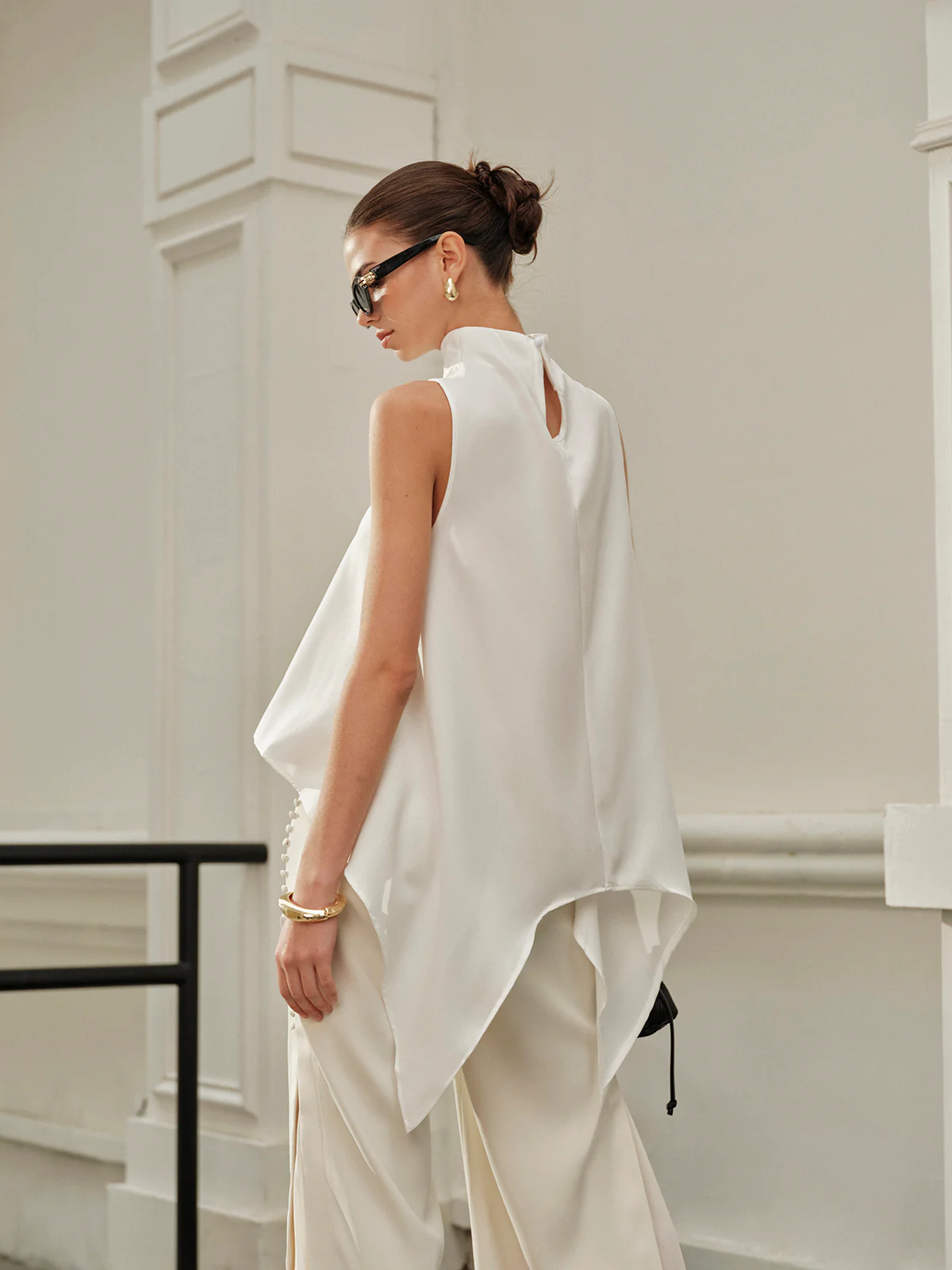Asymmetrical Mock Neck Sleeveless Top - Takermore