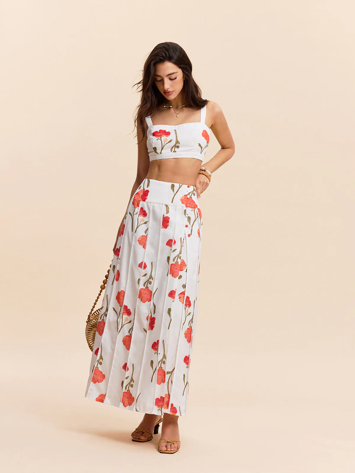 Floral Crop Top With Skirt Set - Takermore