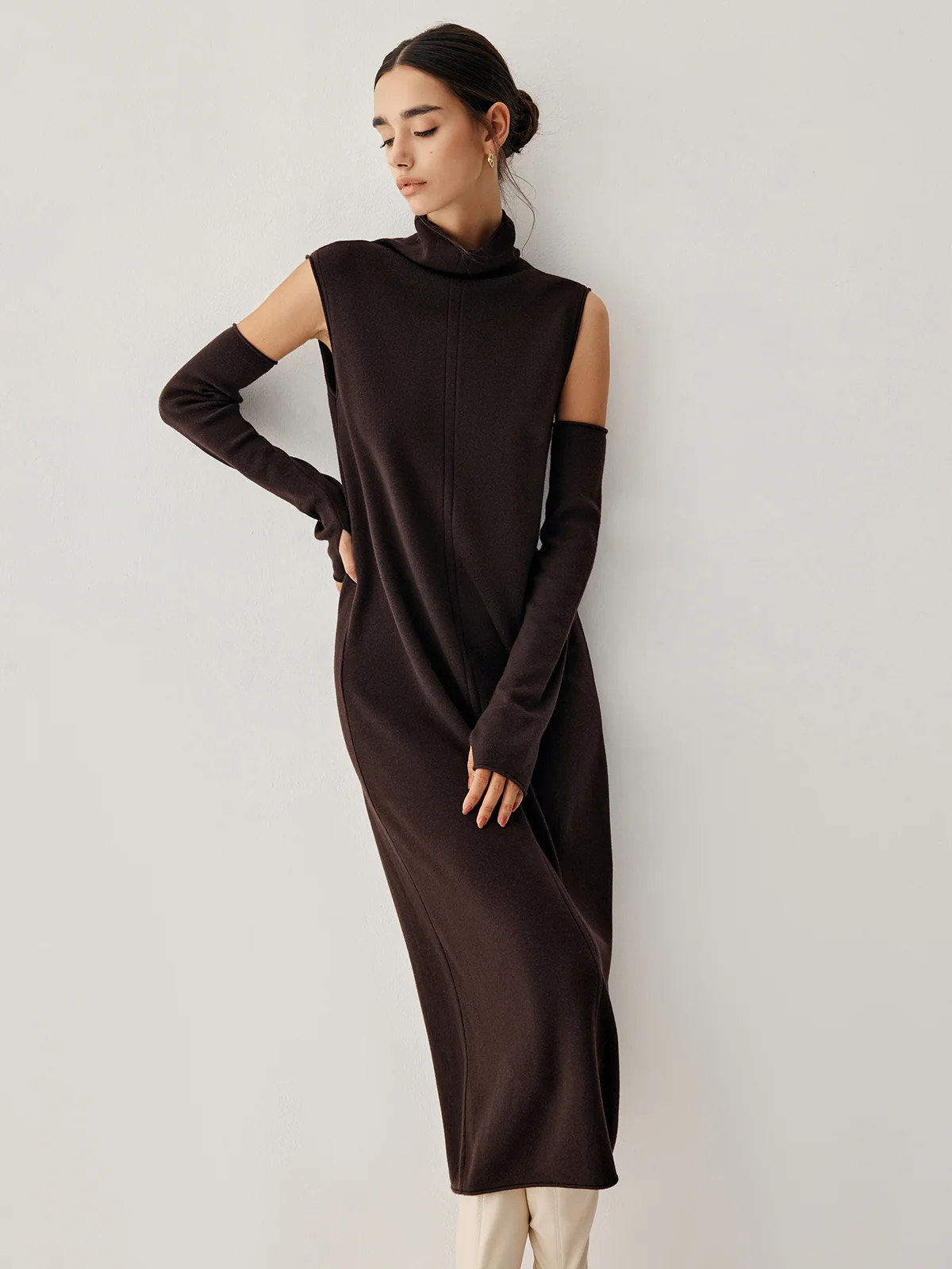 Mock Neck Long Sweater Dress With Gloves - Takermore