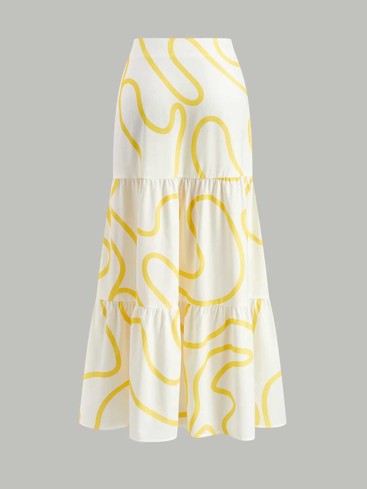 One-Shoulder Abstract Print Crop Top and Tiered Maxi Skirt Set - Takermore