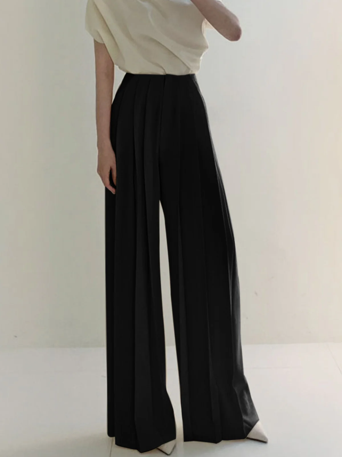 Pleated High Waist Wide Leg Pants - Takermore