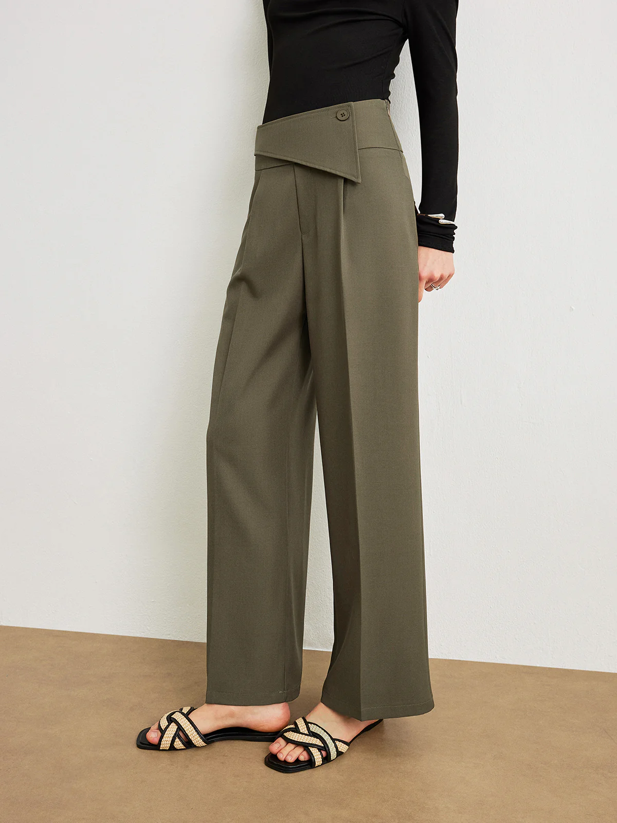Mid-Waist Asymmetrical Design Pants - Takermore