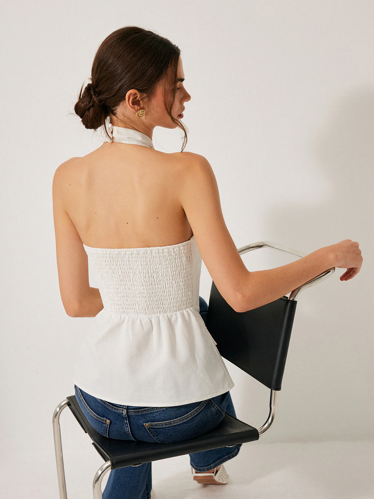 Cotton & Linen Cross-Back Halter Top With Decor Pockets - Takermore