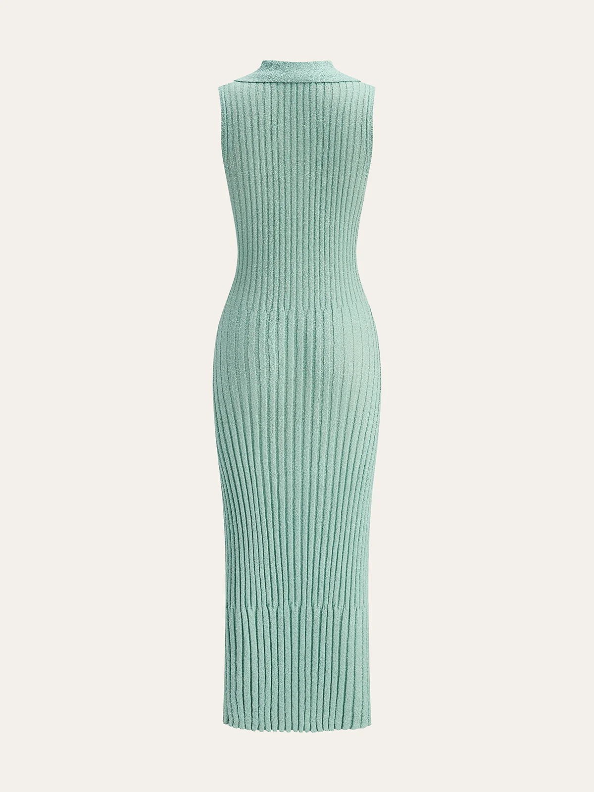 Ribbed Textured Knit Midi Dress with Polo Collar - Takermore