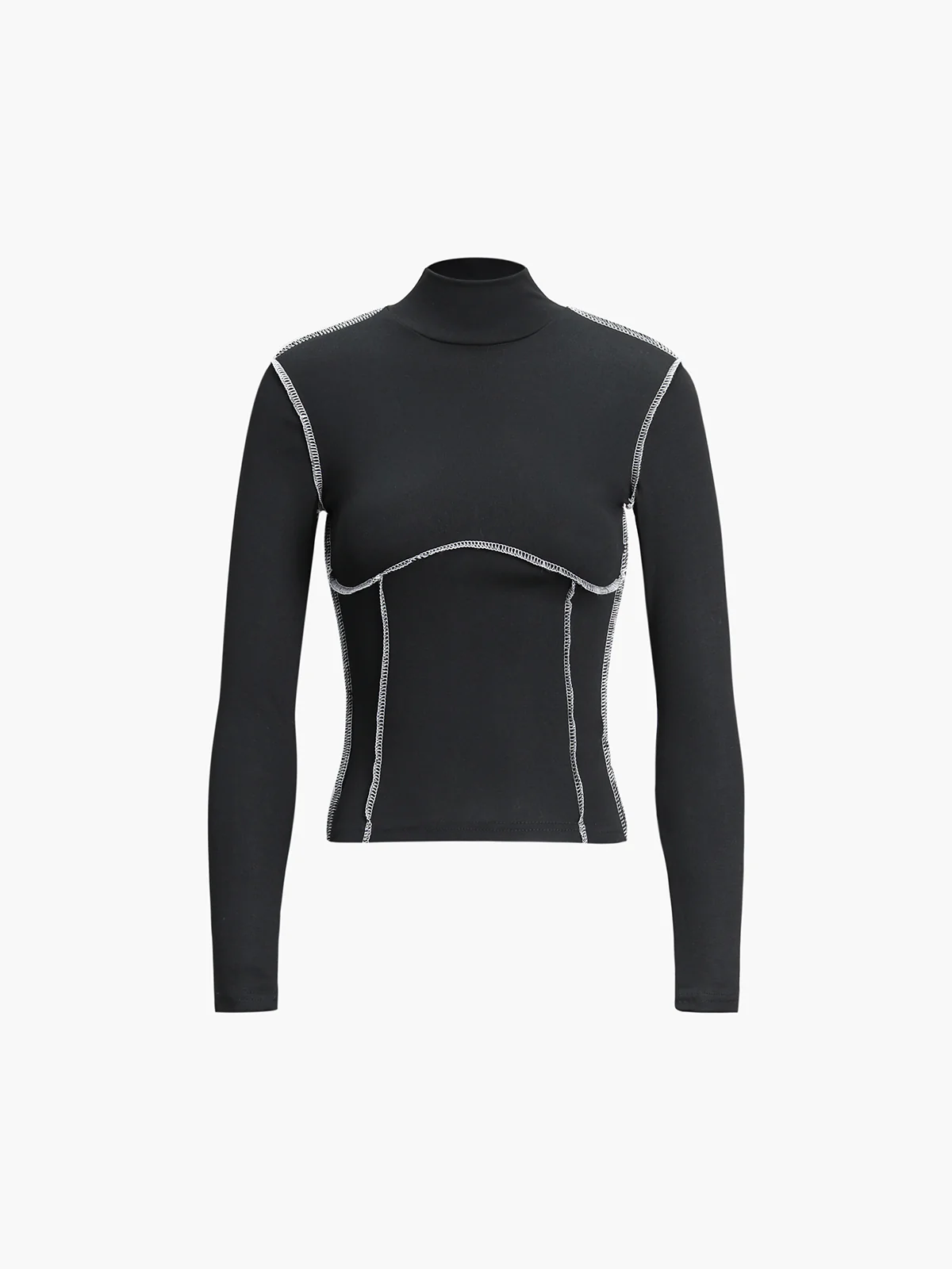 Contrast Trim Mock Neck Long Sleeve Top - Takermore