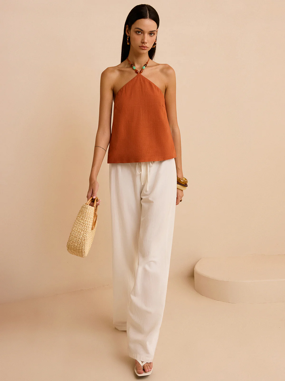 Linen & Cotton Halter Top - Takermore