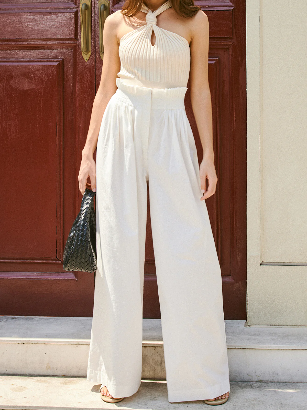 Semi-Sheer Pleated Mid-Waist Pants - Takermore