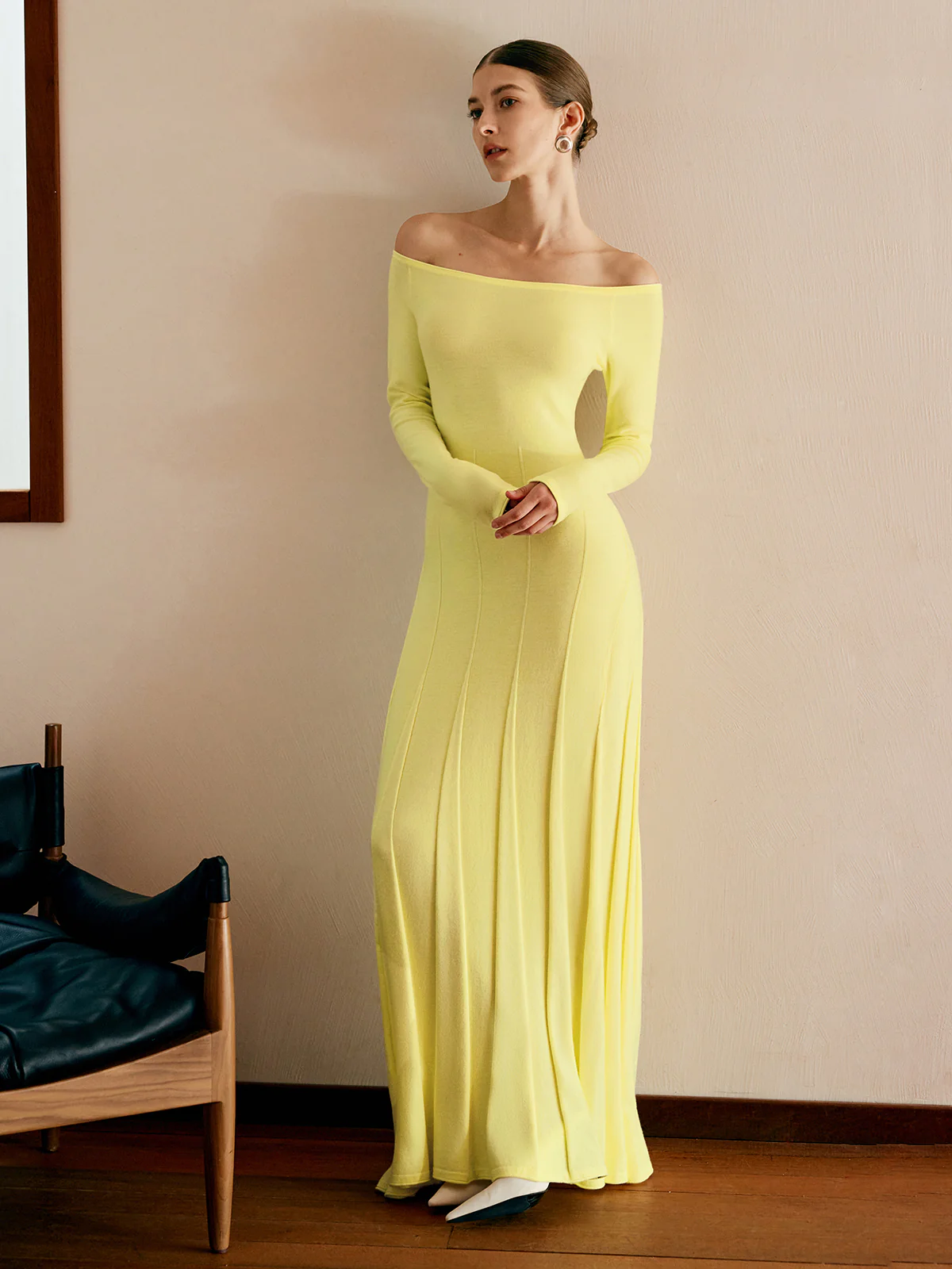 Off Shoulder Pleated  Sweater Dress - Takermore