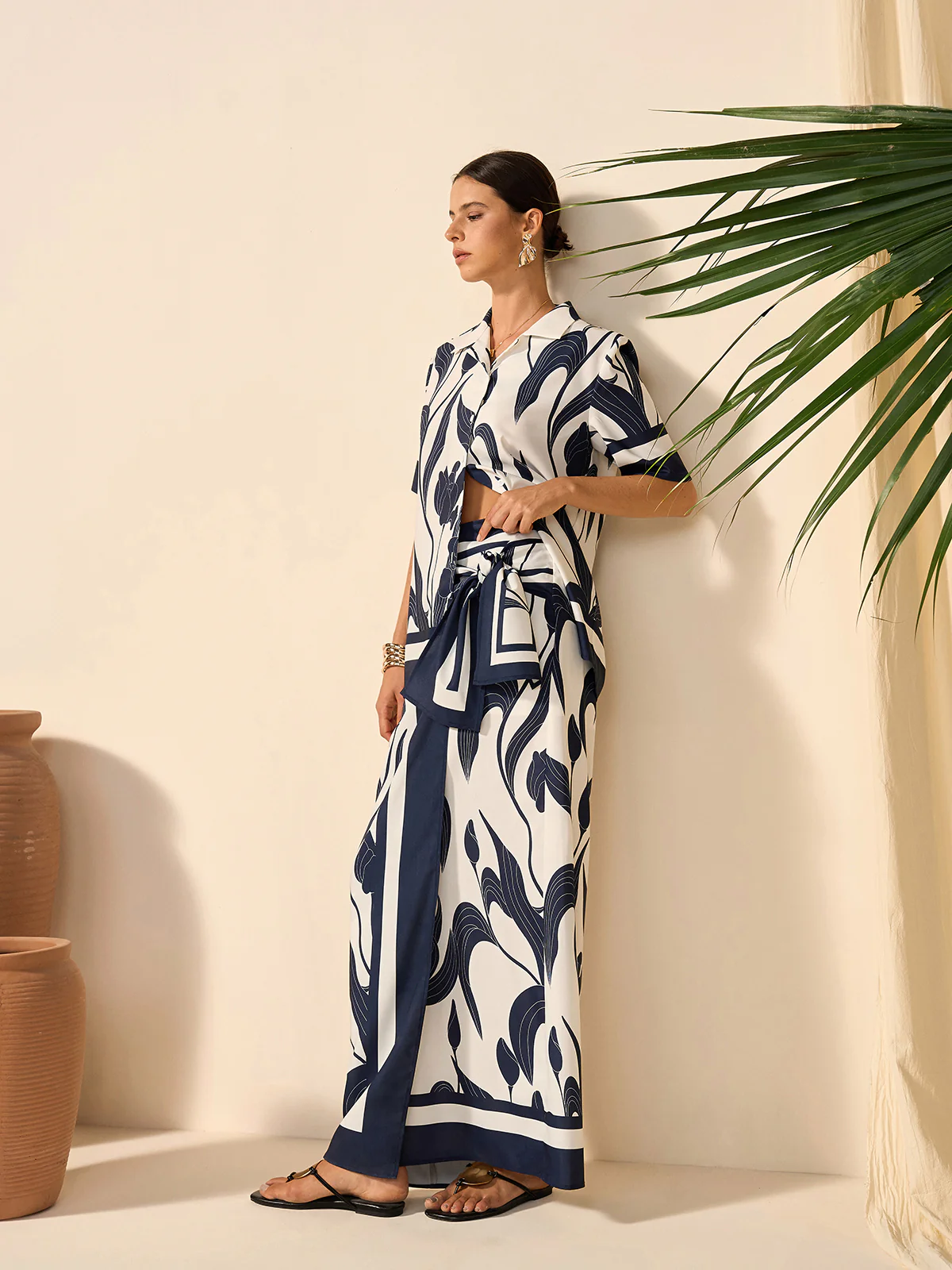 Floral Print Semi-Sheer Button-Up Shirt - Takermore