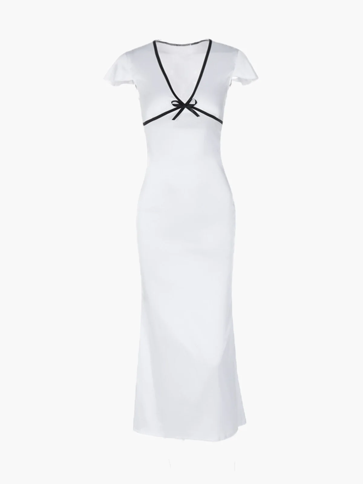 Semi-Sheer Contrast Trim Midi Dress - Takermore