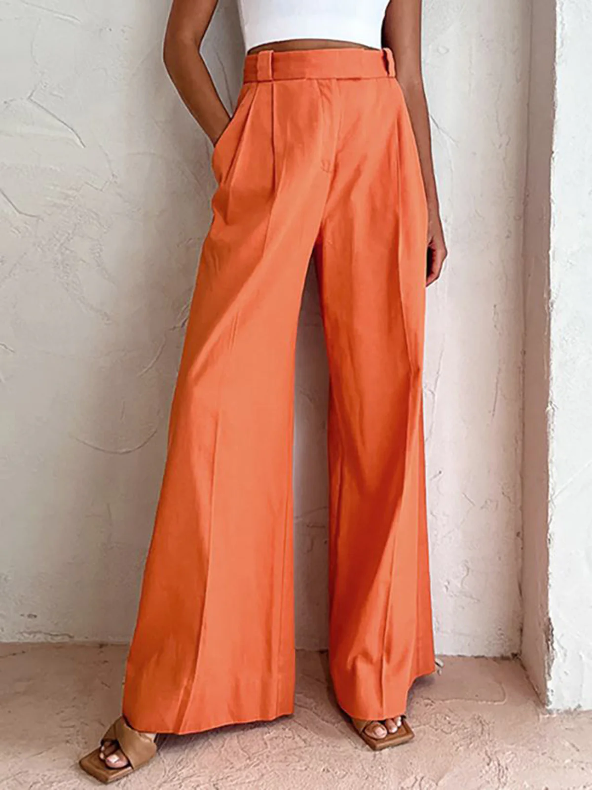 Vitamin C Linen Cotton Wide Leg Pants - Takermore