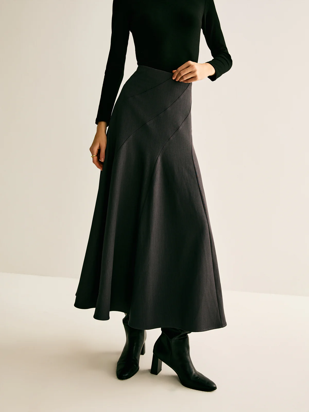 Piping Pleated Zipper Skirt - Takermore