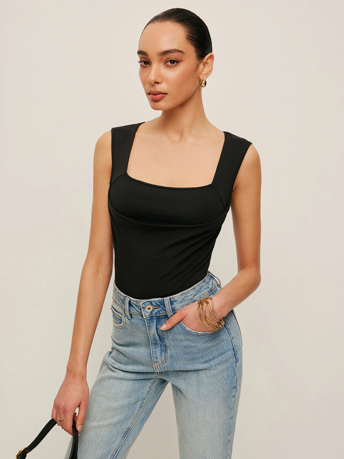 Square Neck Fitted Tank Top - Takermore