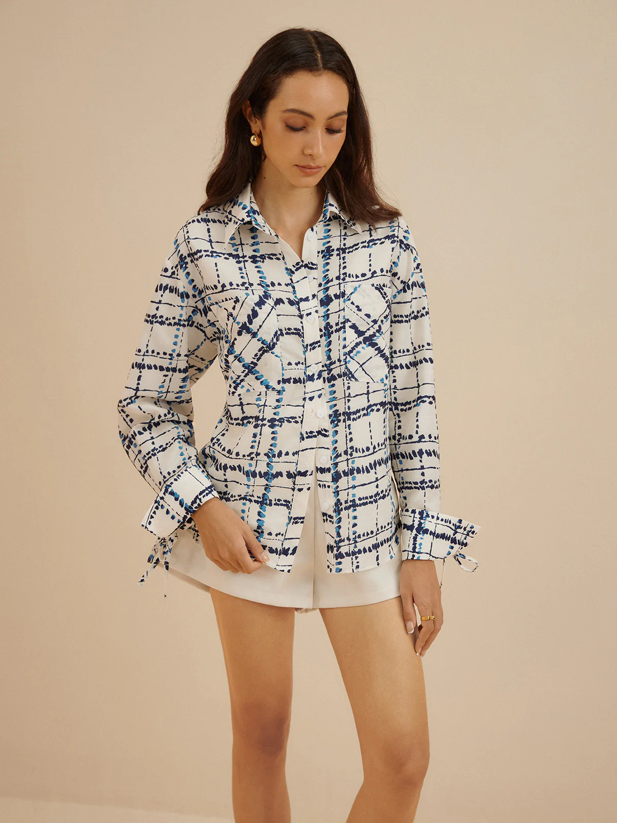 Oversized Lapel Plaid Printed Pockets Shirt - Takermore