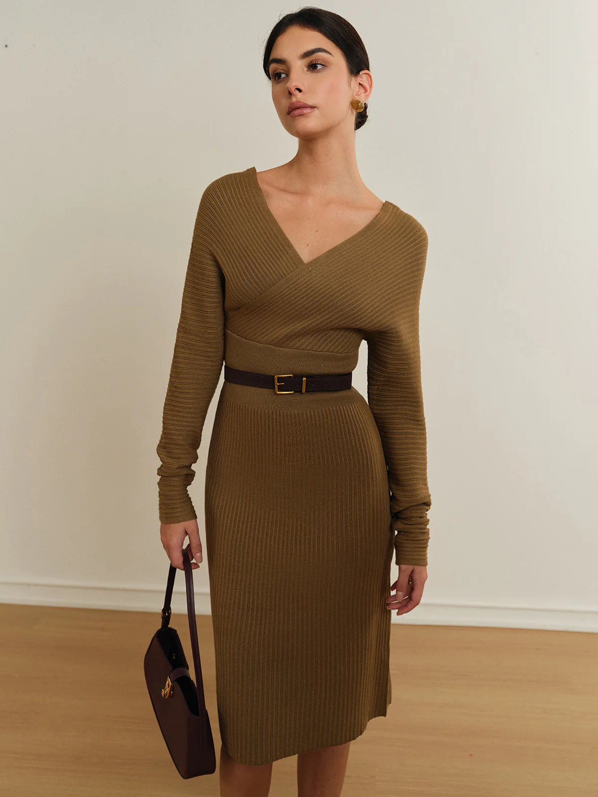 Criss Cross Sweater Dress Without Belt - Takermore