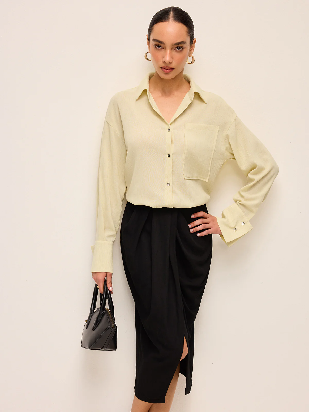 Semi-Sheer Long Sleeve Button-Up Shirt - Takermore