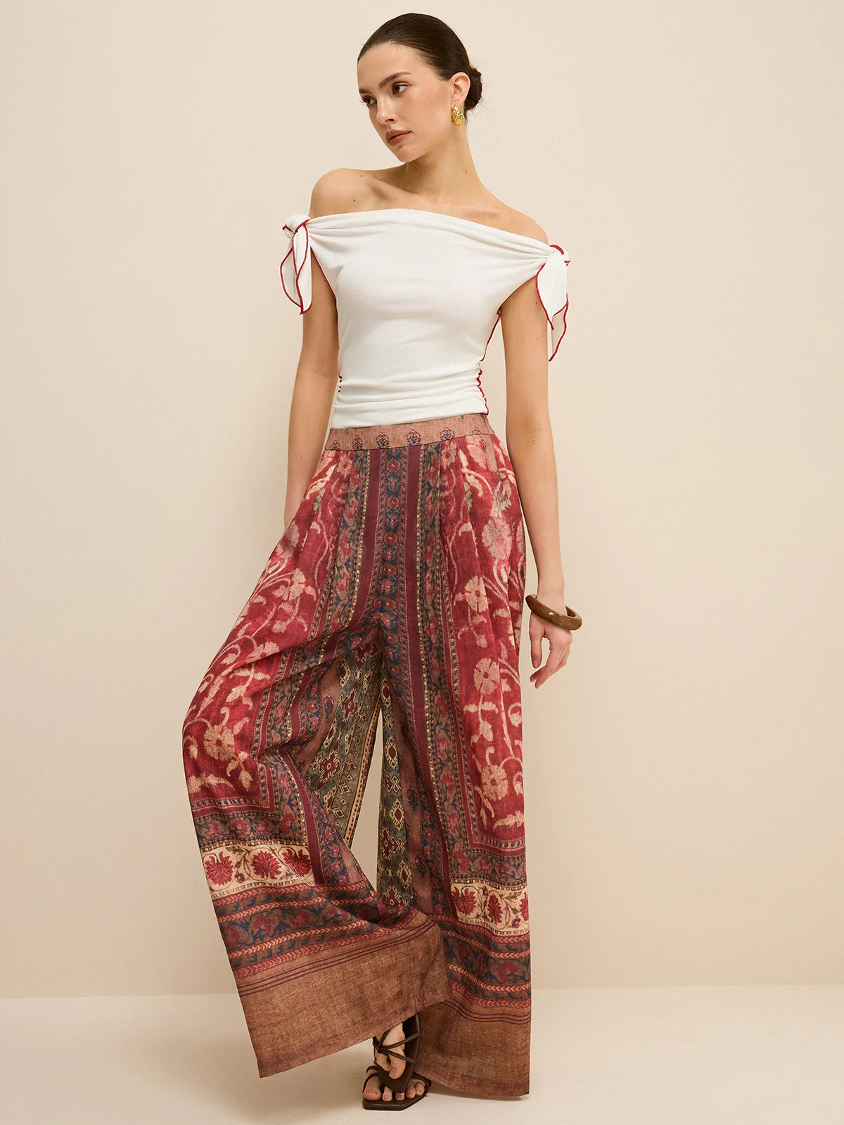 Boho Print Wide-Leg Pants - Takermore