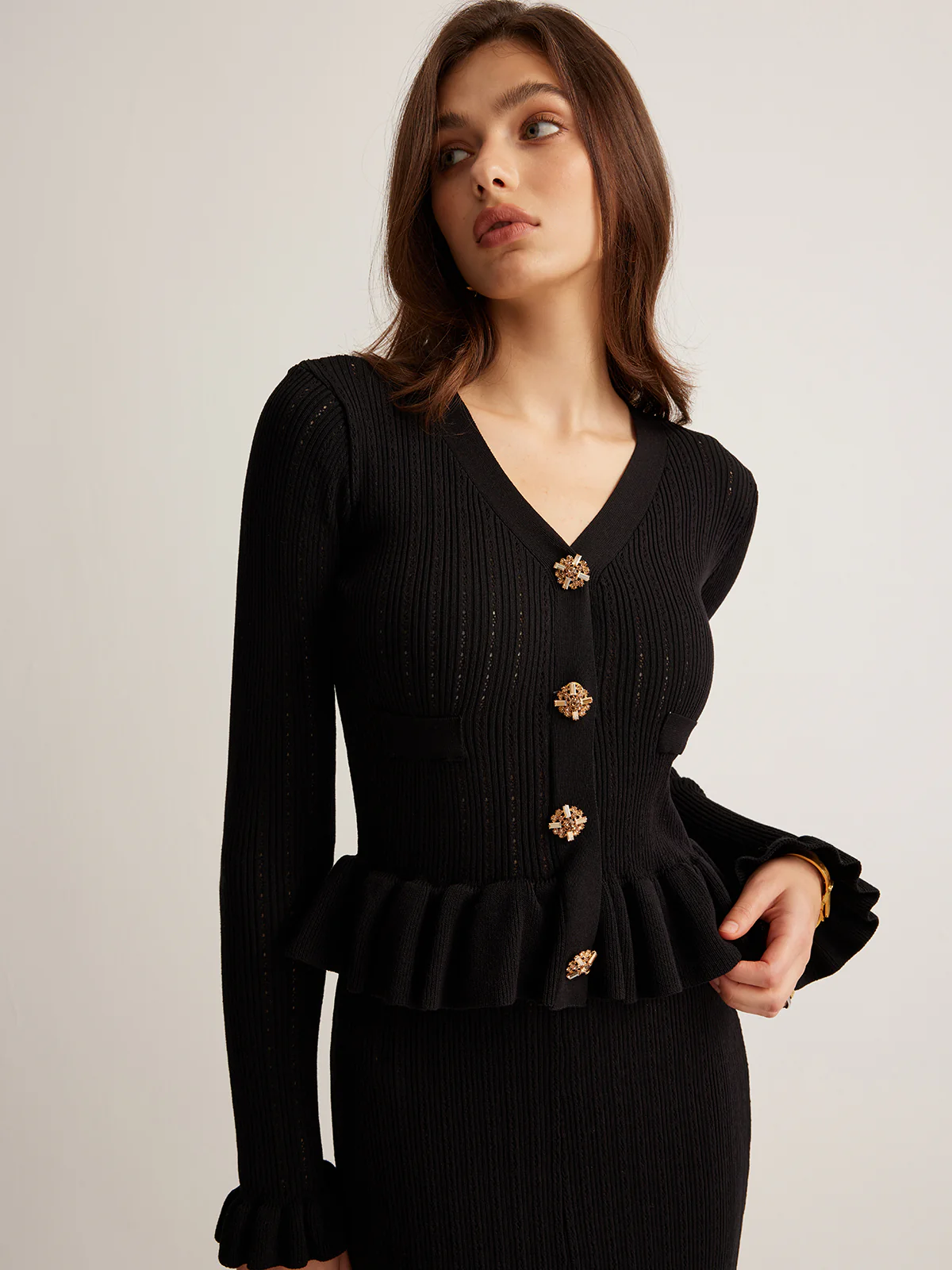 Ruffle Slim Sweater Dress - Takermore