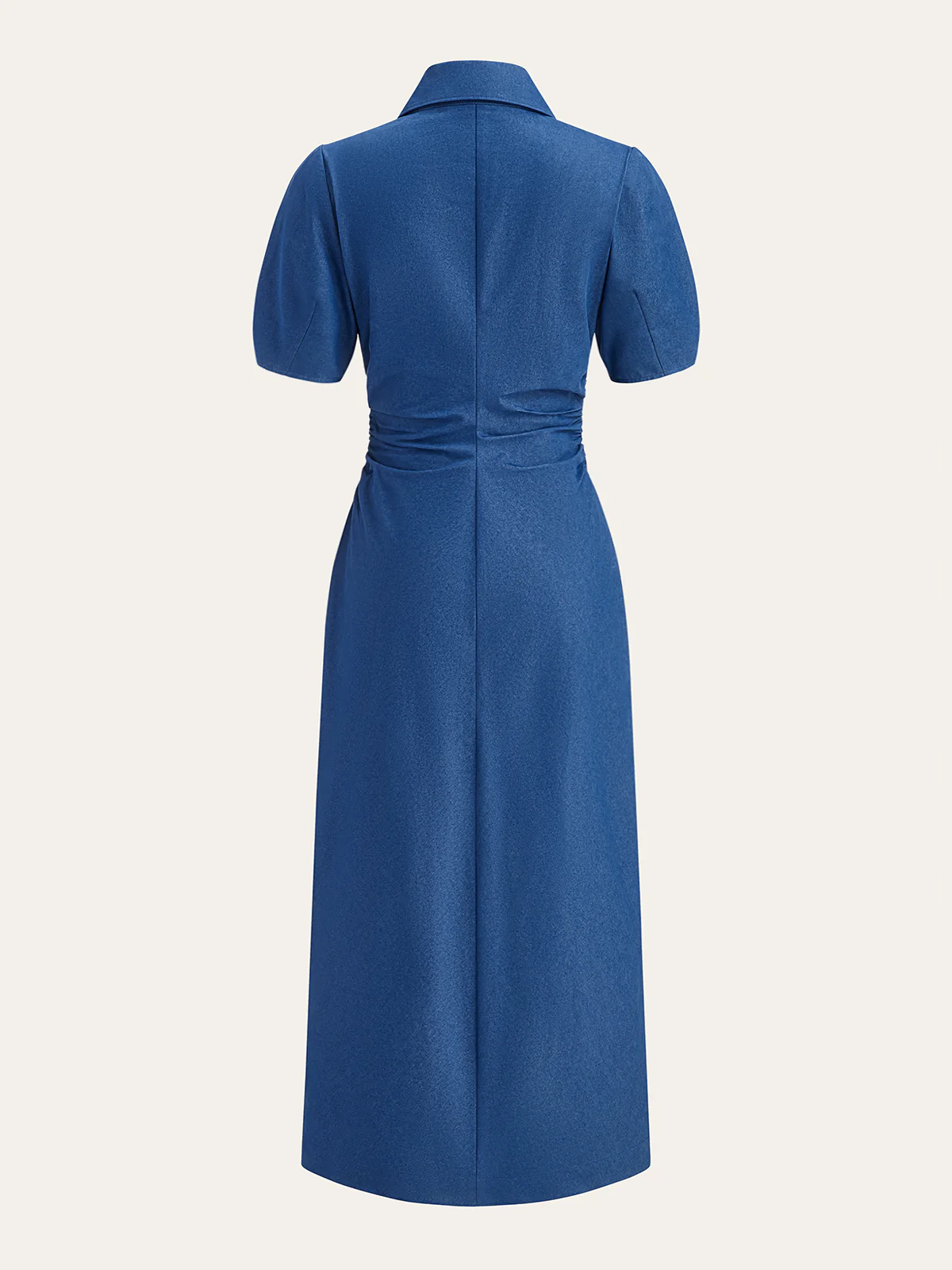 Ruched Polo-Collar Button-Front Midi Dress - Takermore