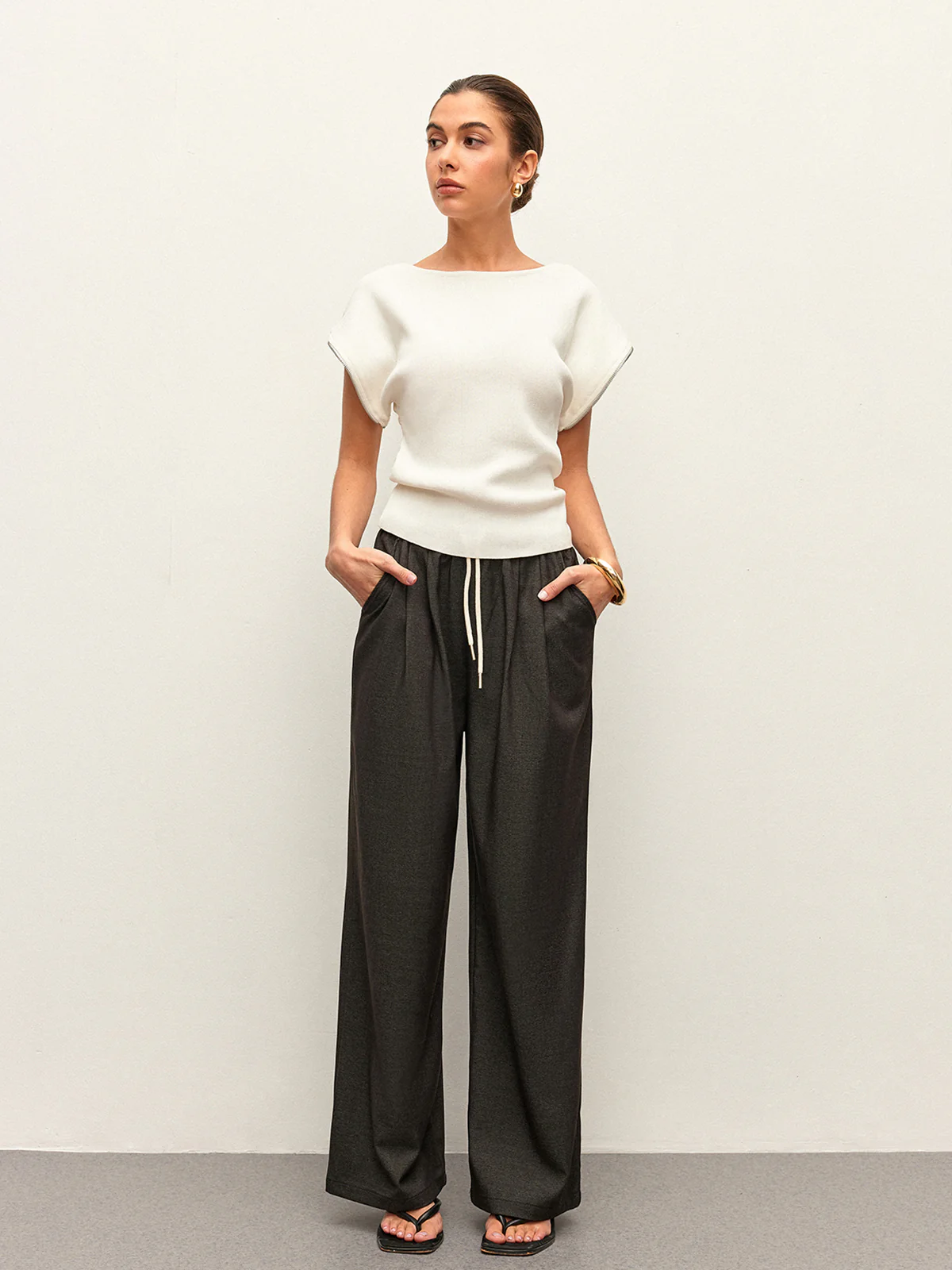 High-Waist Pocket Detail Drawstring Pants - Takermore