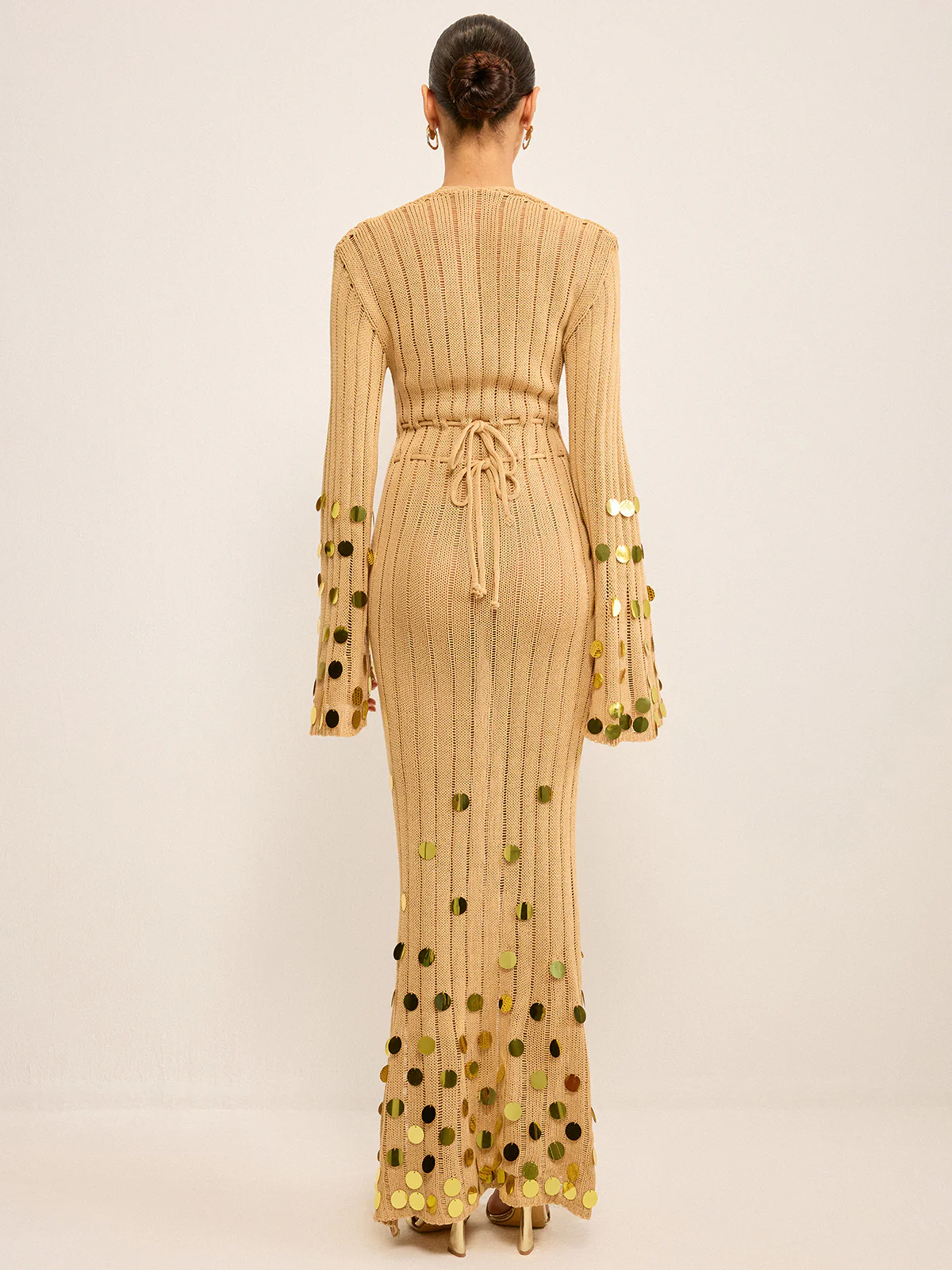 Knit Maxi Dress with Sequin Embellishments - Takermore