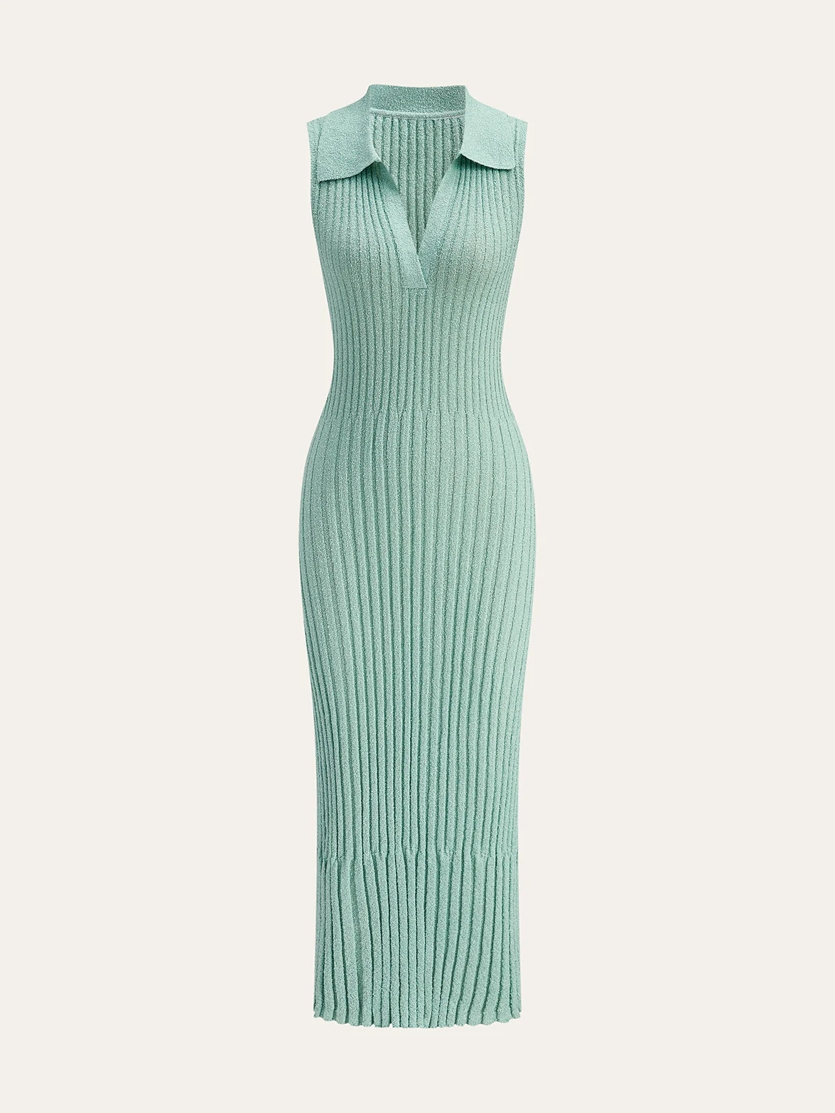 Ribbed Textured Knit Midi Dress with Polo Collar - Takermore