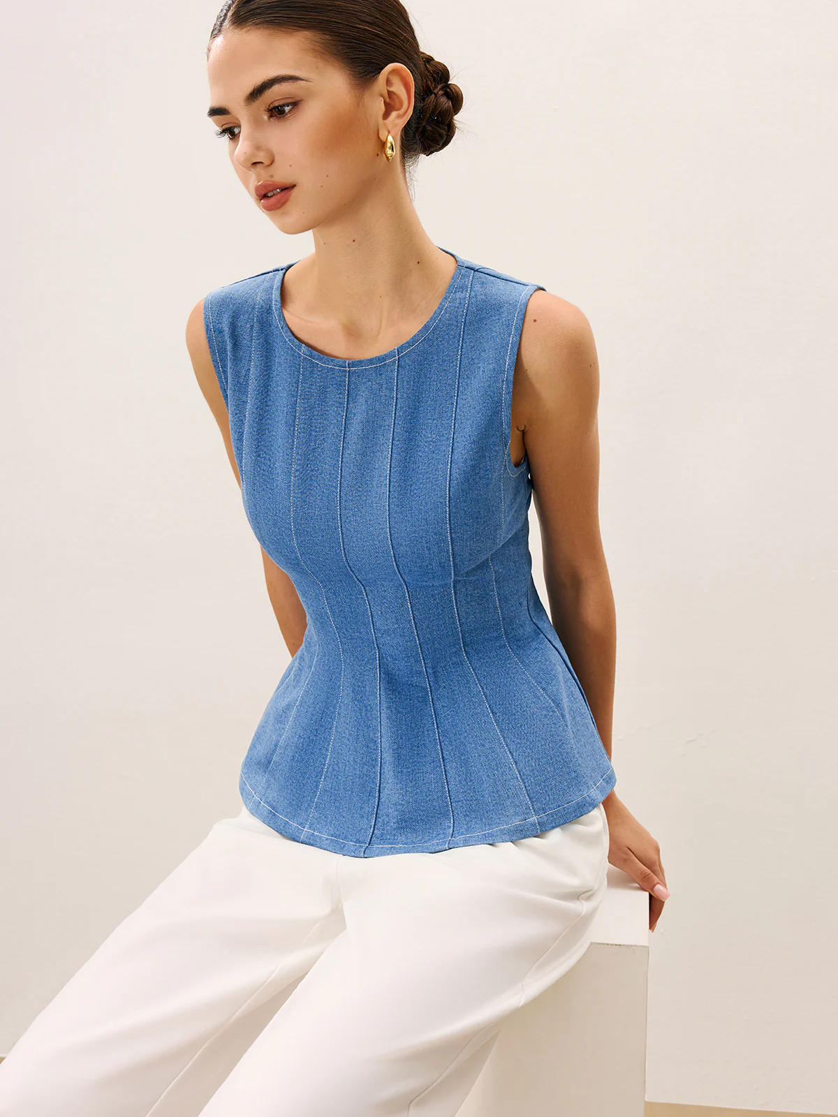 Denim Peplum Top - Takermore