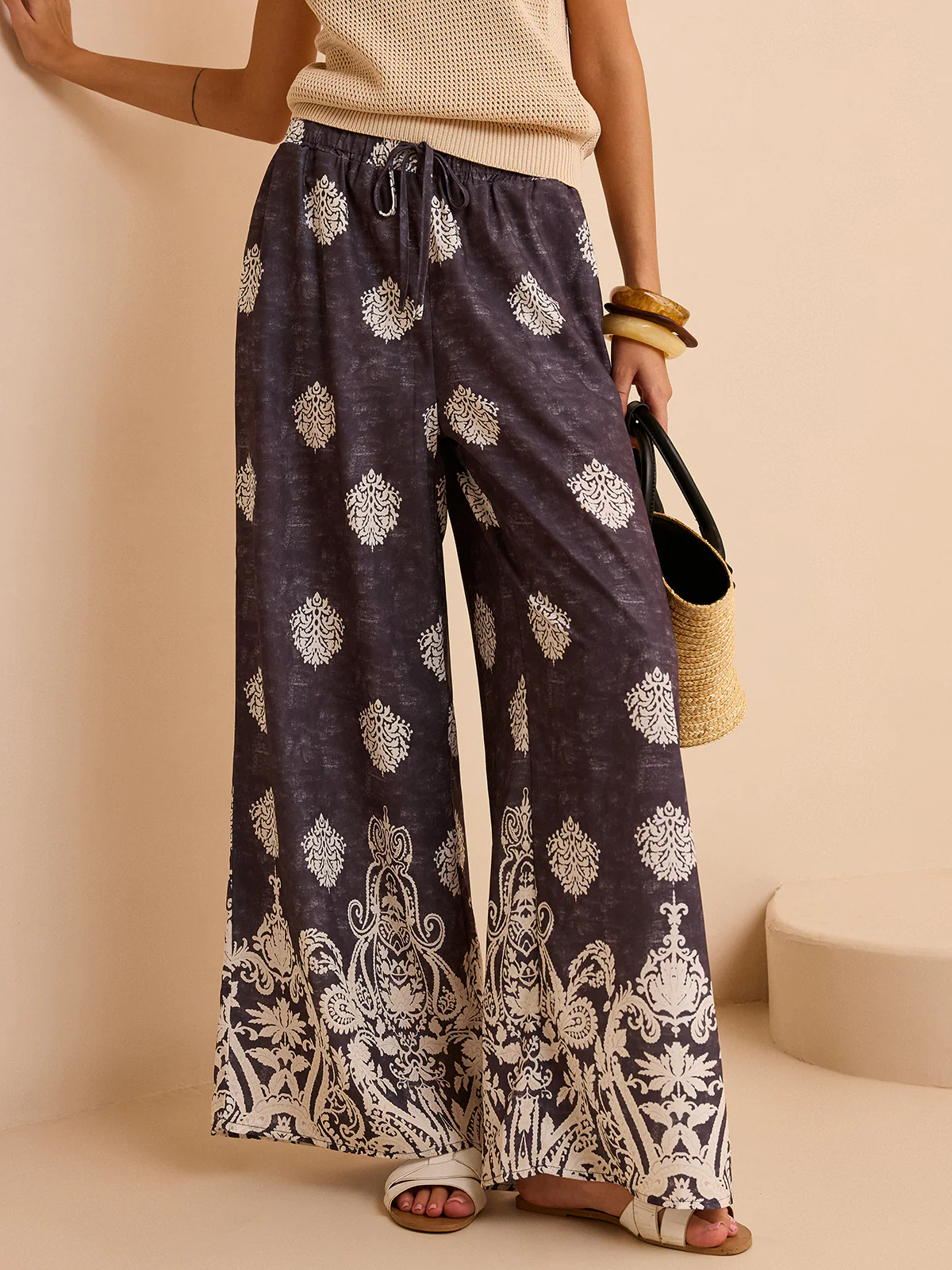 Printed Wide-Leg Pants - Takermore