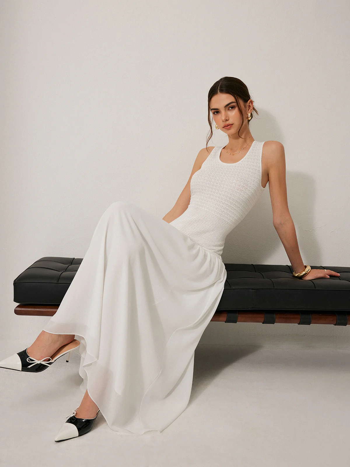 Semi-Sheer Knit Sleeveless Dress - Takermore