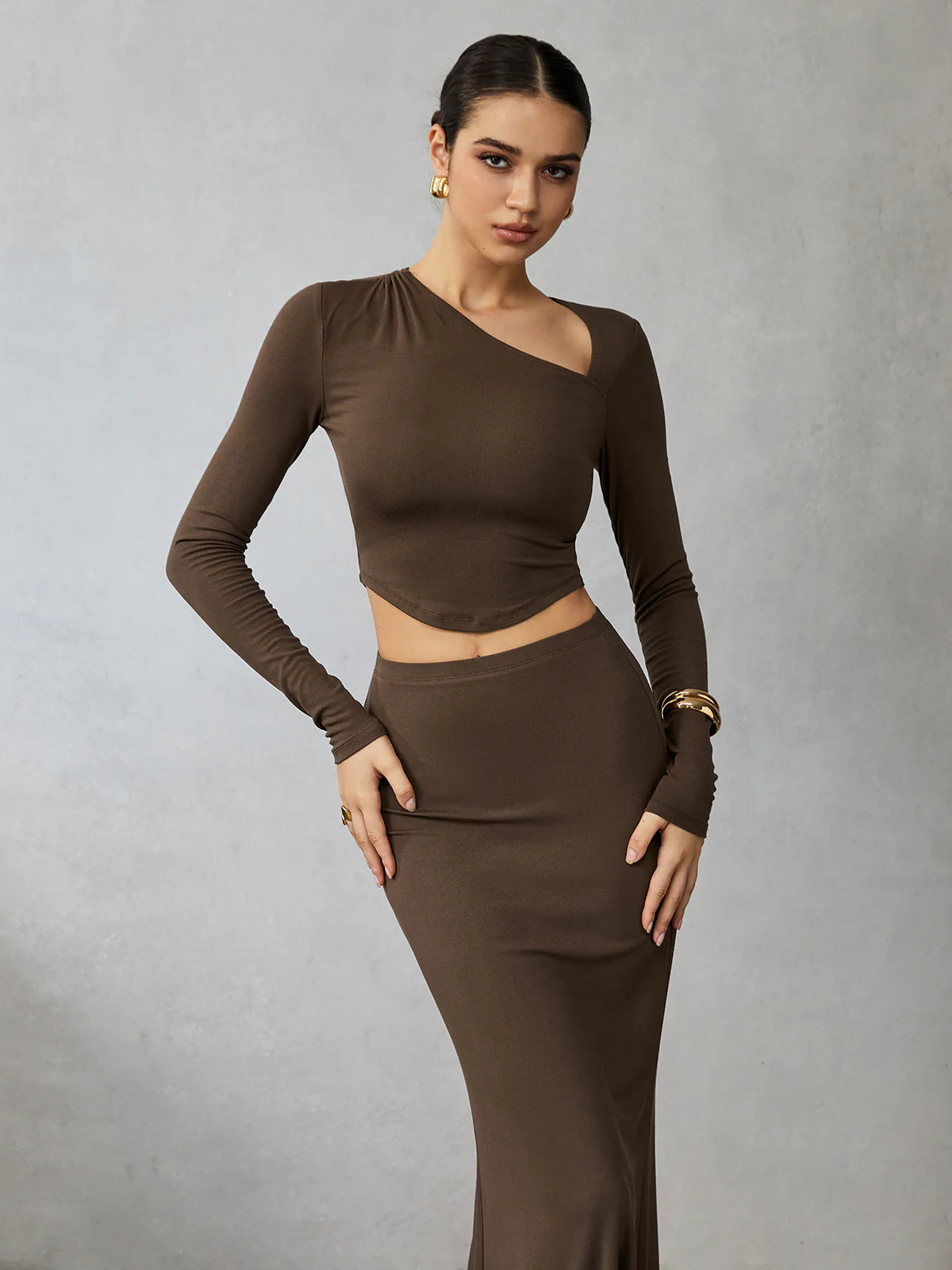 Asymmetrical Long Sleeve Skirt Set - Takermore